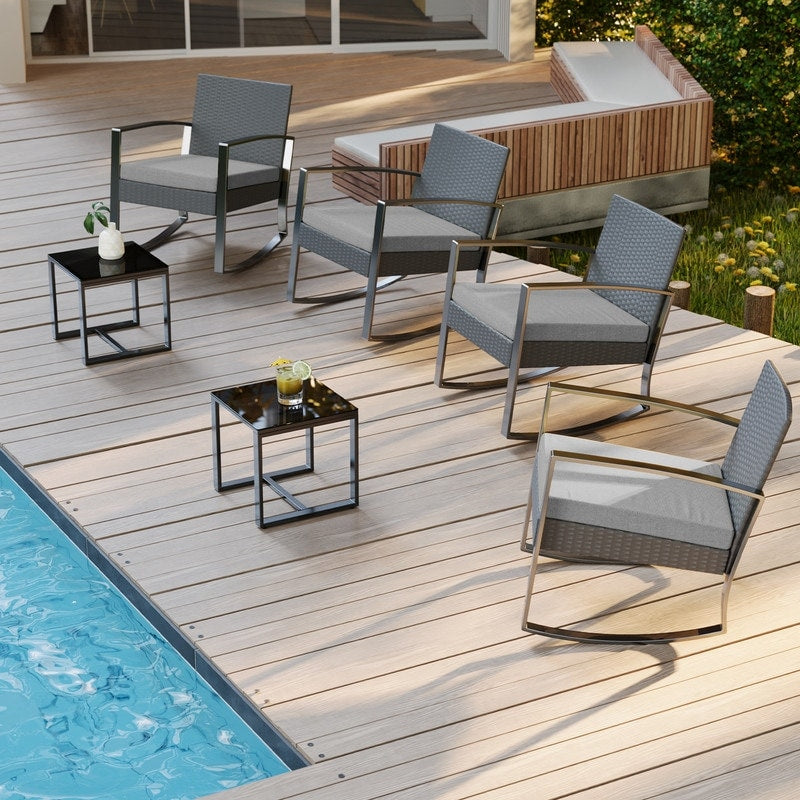 Ensemble de patio en osier 3 pièces avec coussin Ensemble de chaises d'extérieur avec table en verre Chaise en rotin Ensemble de bistrot moderne