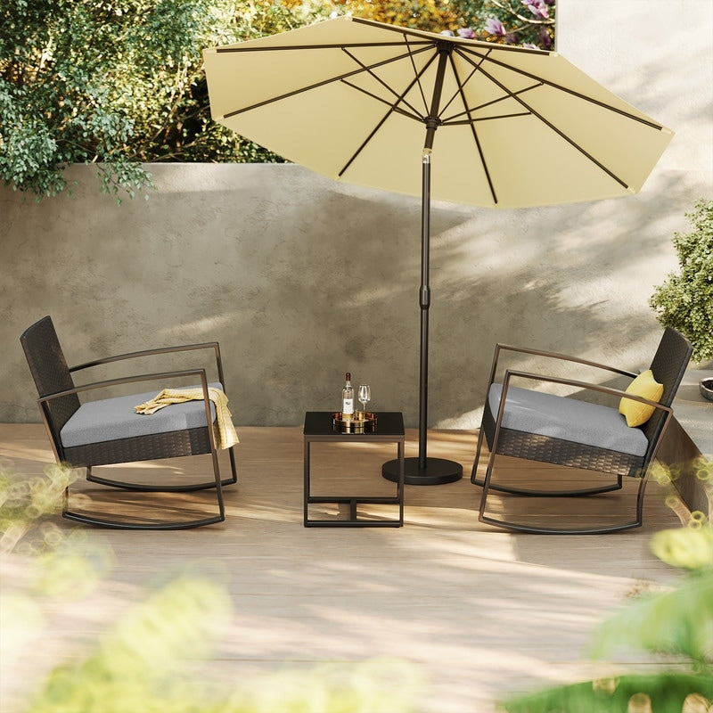 Ensemble de patio en osier 3 pièces avec coussin Ensemble de chaises d'extérieur avec table en verre Chaise en rotin Ensemble de bistrot moderne