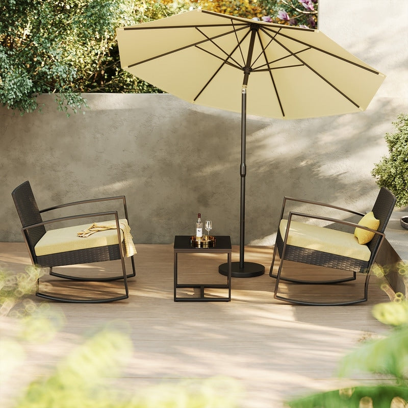 Ensemble de patio en osier 3 pièces avec coussin Ensemble de chaises d'extérieur avec table en verre Chaise en rotin Ensemble de bistrot moderne