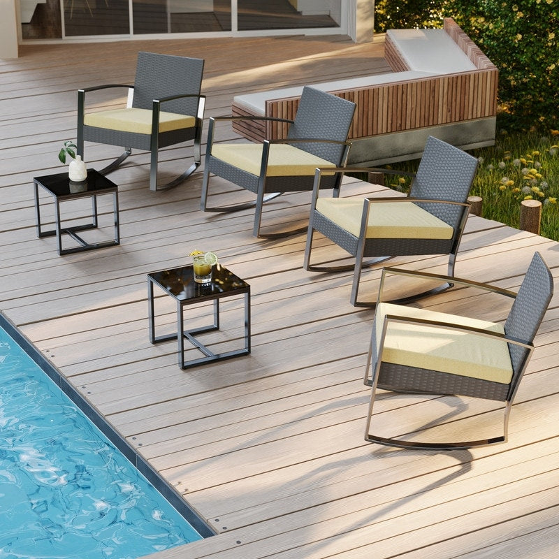 Ensemble de patio en osier 3 pièces avec coussin Ensemble de chaises d'extérieur avec table en verre Chaise en rotin Ensemble de bistrot moderne