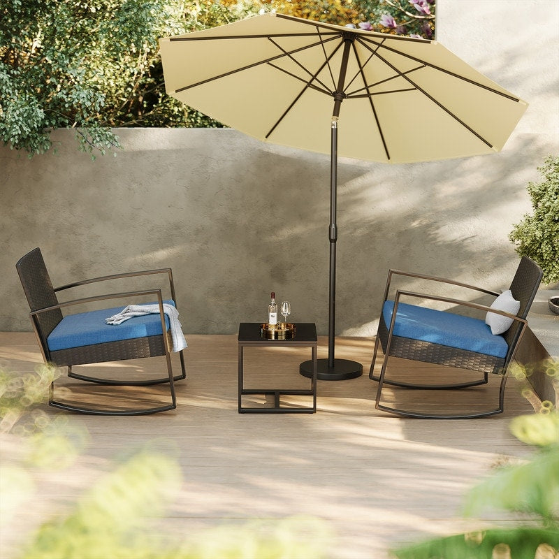 Ensemble de patio en osier 3 pièces avec coussin Ensemble de chaises d'extérieur avec table en verre Chaise en rotin Ensemble de bistrot moderne