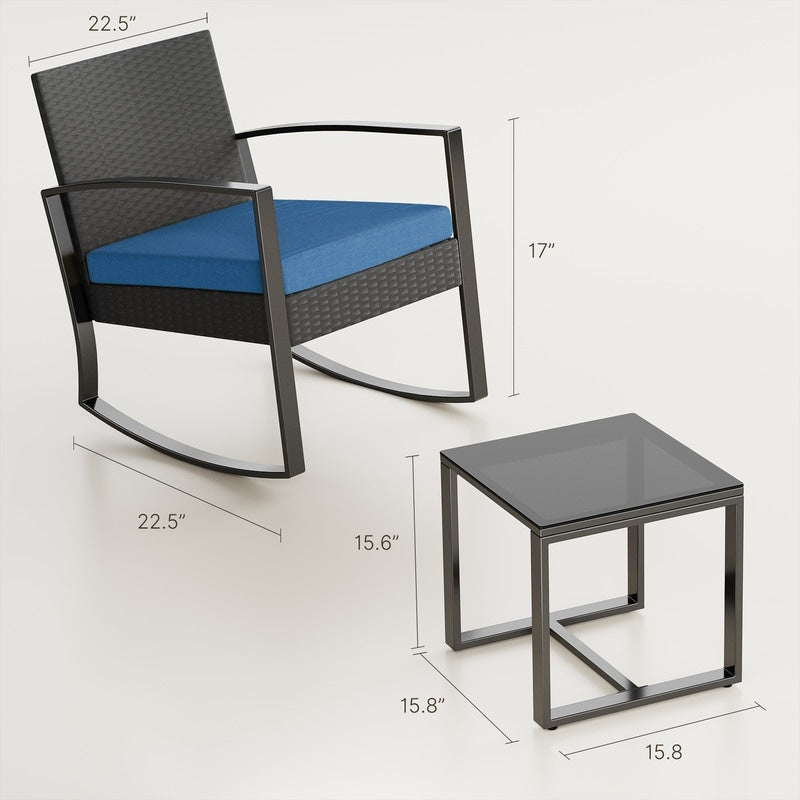 Ensemble de patio en osier 3 pièces avec coussin Ensemble de chaises d'extérieur avec table en verre Chaise en rotin Ensemble de bistrot moderne