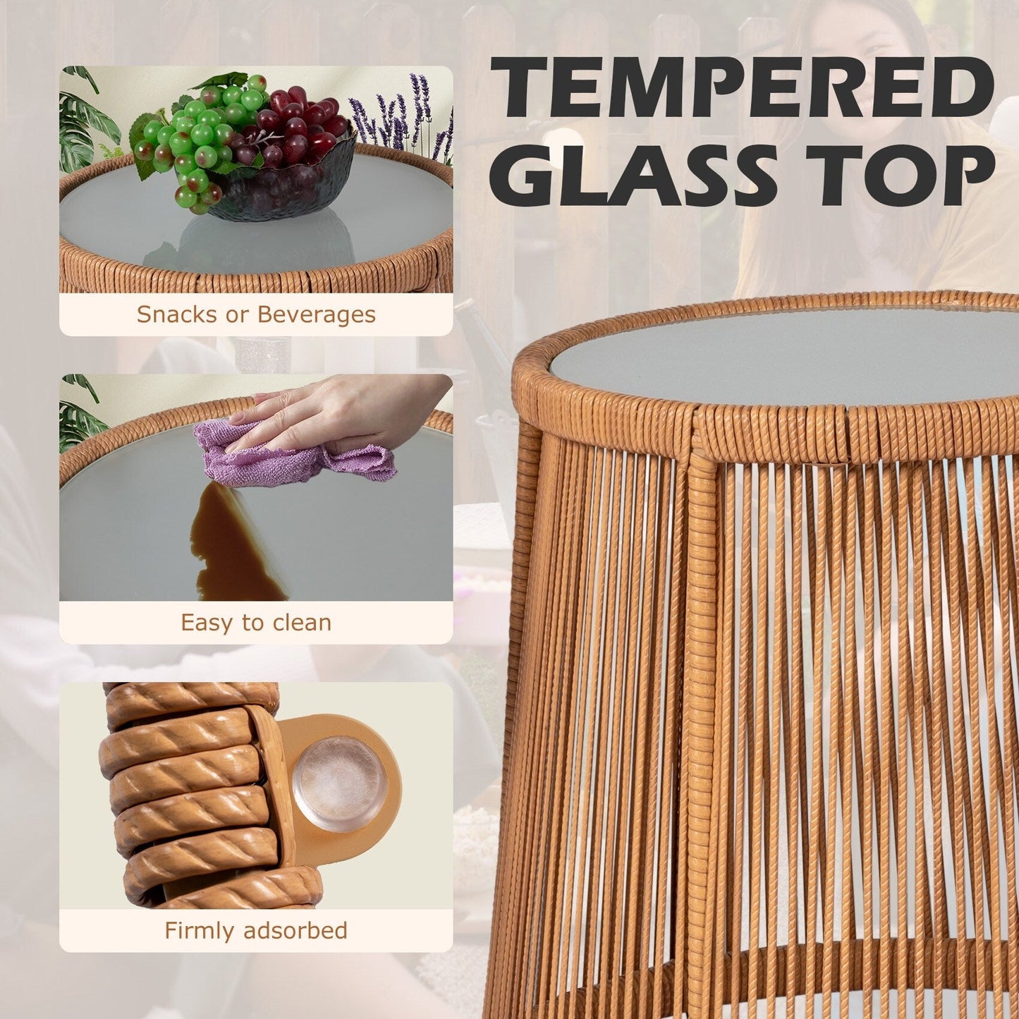 Ensemble de bistrot d'extérieur 3 pièces en osier, mobilier de jardin en rotin résistant aux intempéries, chaises de jardin avec coussins
