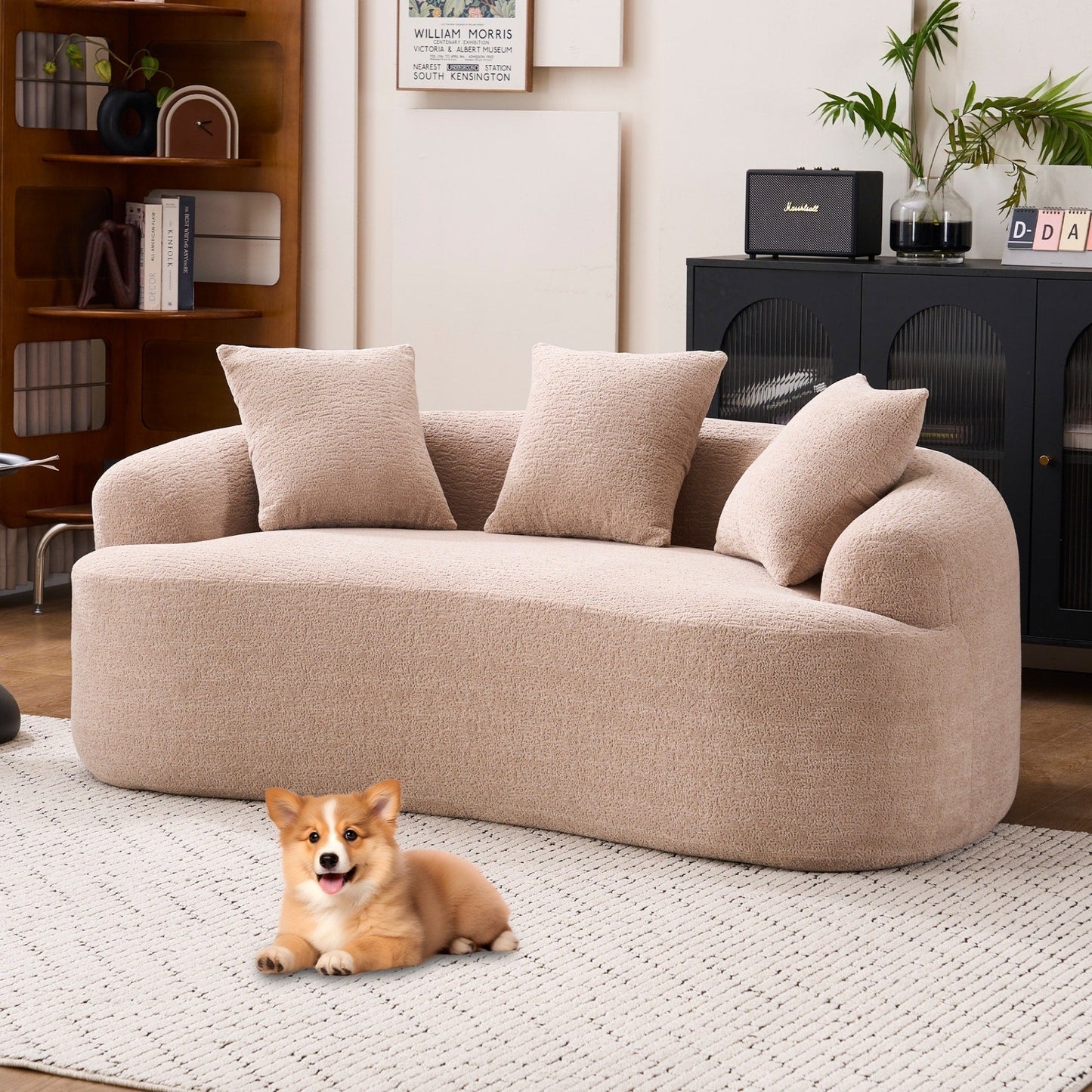 Canapé causeuse compact incurvé en chenille 30D sans assemblage, entièrement compressé en éponge