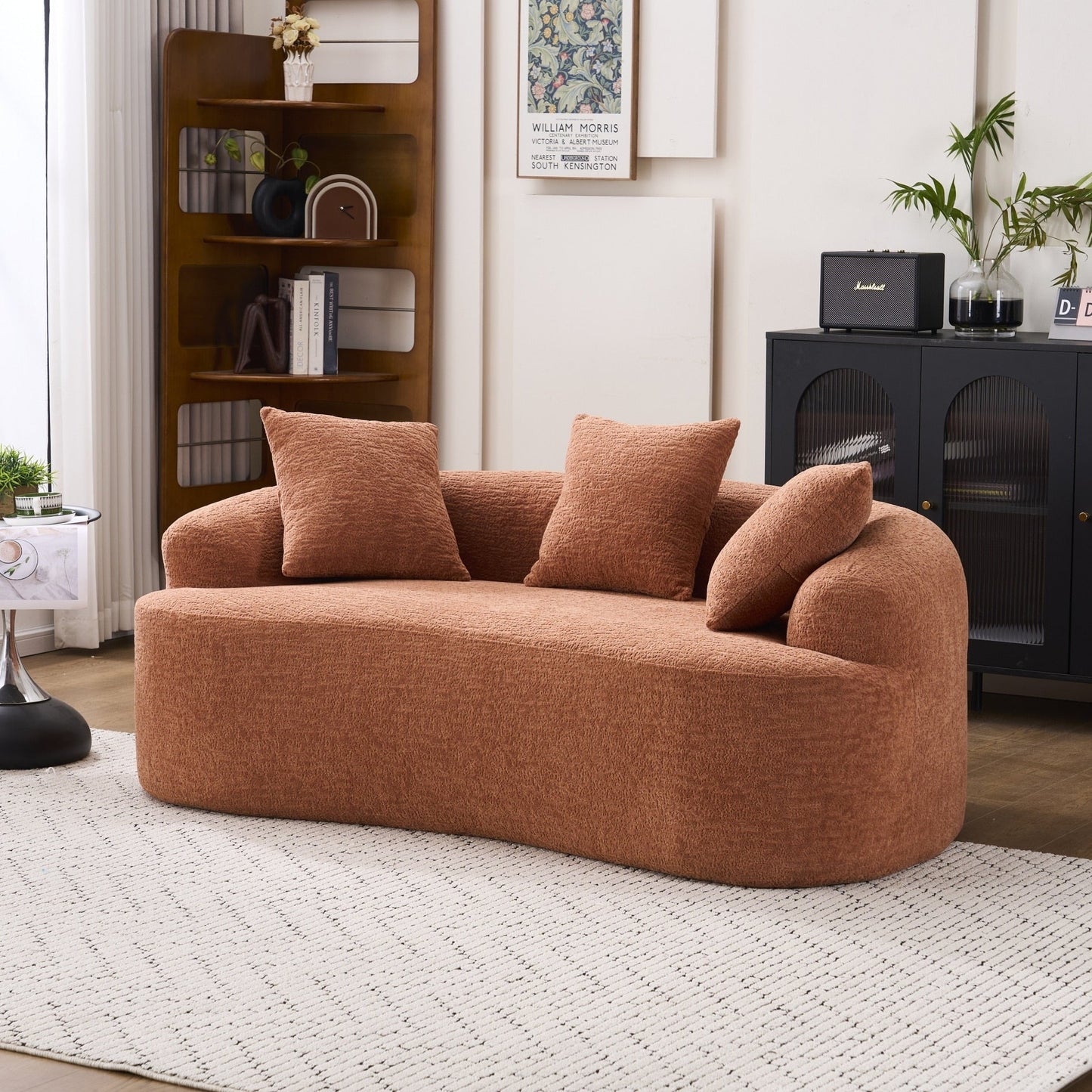 Canapé causeuse compact incurvé en chenille 30D sans assemblage, entièrement compressé en éponge