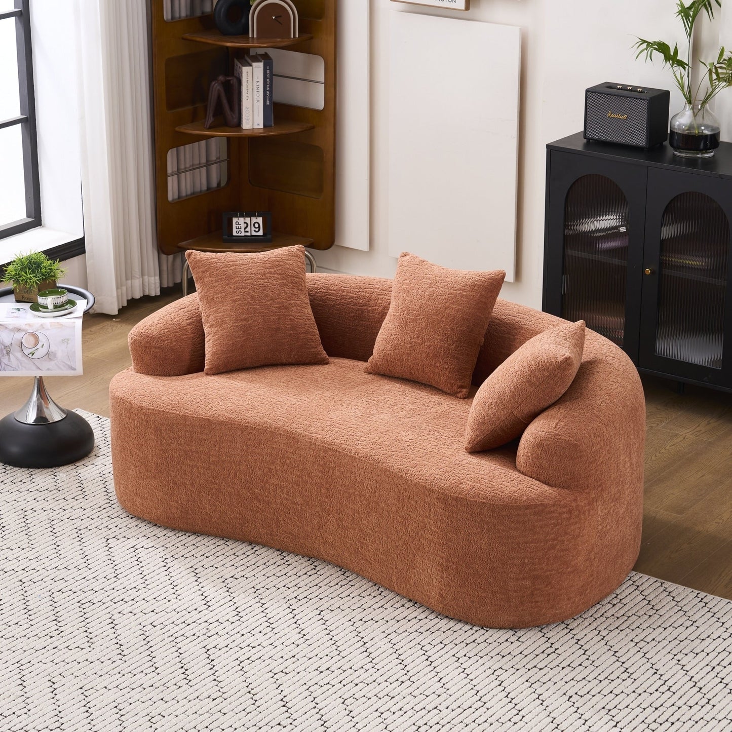 Canapé causeuse compact incurvé en chenille 30D sans assemblage, entièrement compressé en éponge