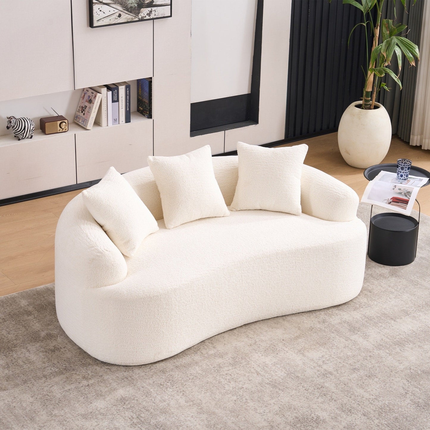 Canapé causeuse compact incurvé en chenille 30D sans assemblage, entièrement compressé en éponge