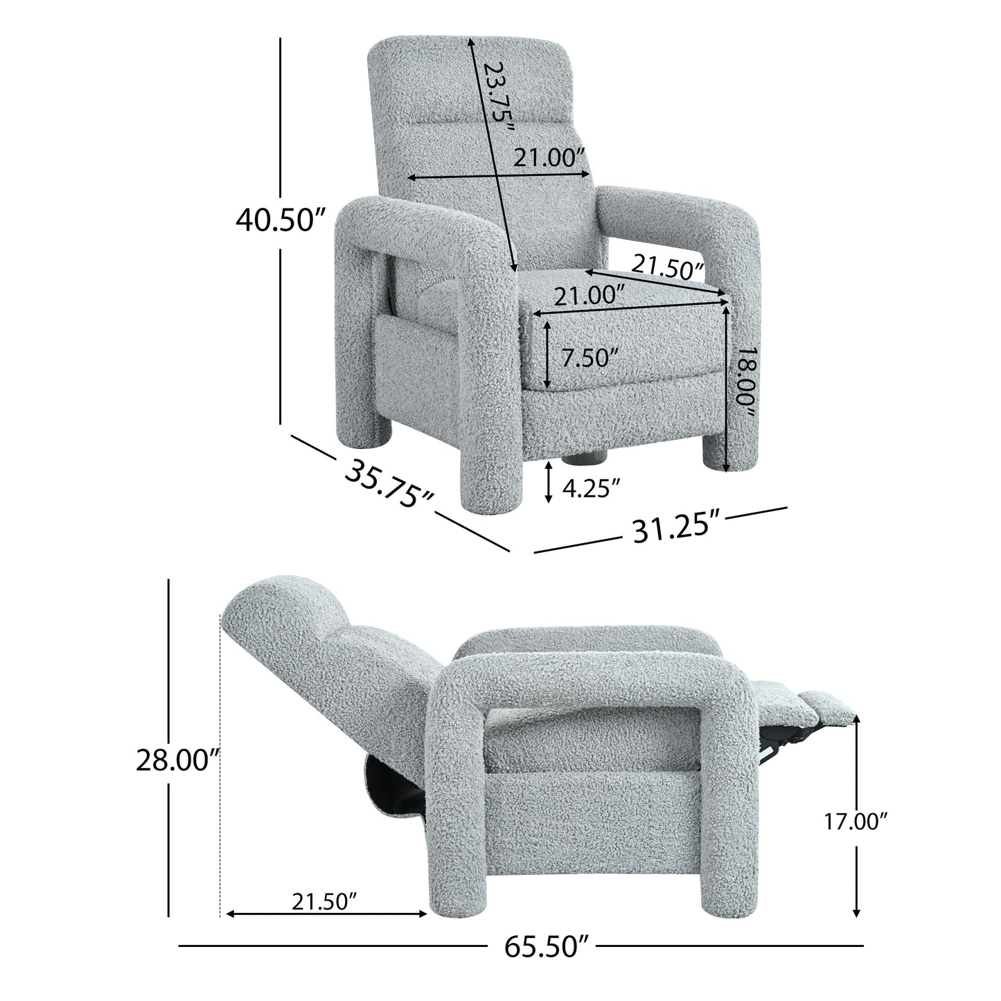 Fauteuil inclinable à dossier relevable rembourré 31,25