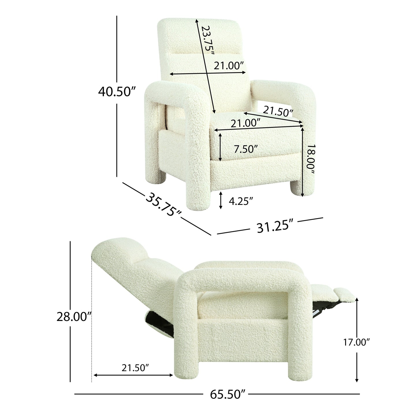Fauteuil inclinable à dossier relevable rembourré 31,25