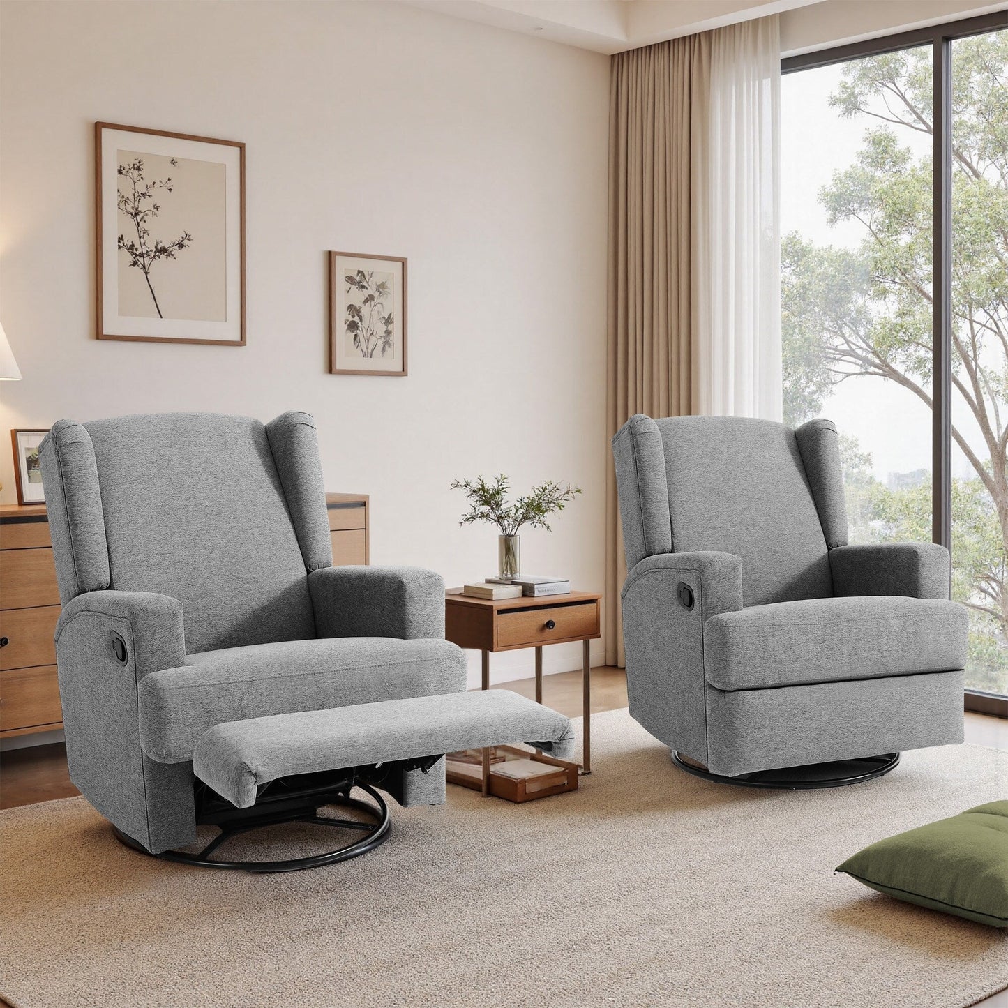 Fauteuil inclinable pivotant manuel de 31 po de largeur, ensemble de 2 pour chambre d'enfant