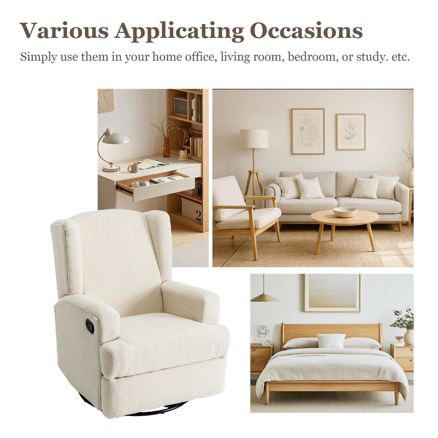 Fauteuil inclinable pivotant manuel de 31 po de largeur, ensemble de 2 pour chambre d'enfant
