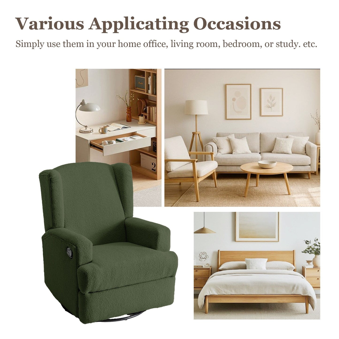 Fauteuil inclinable pivotant manuel de 31 po de largeur, ensemble de 2 pour chambre d'enfant