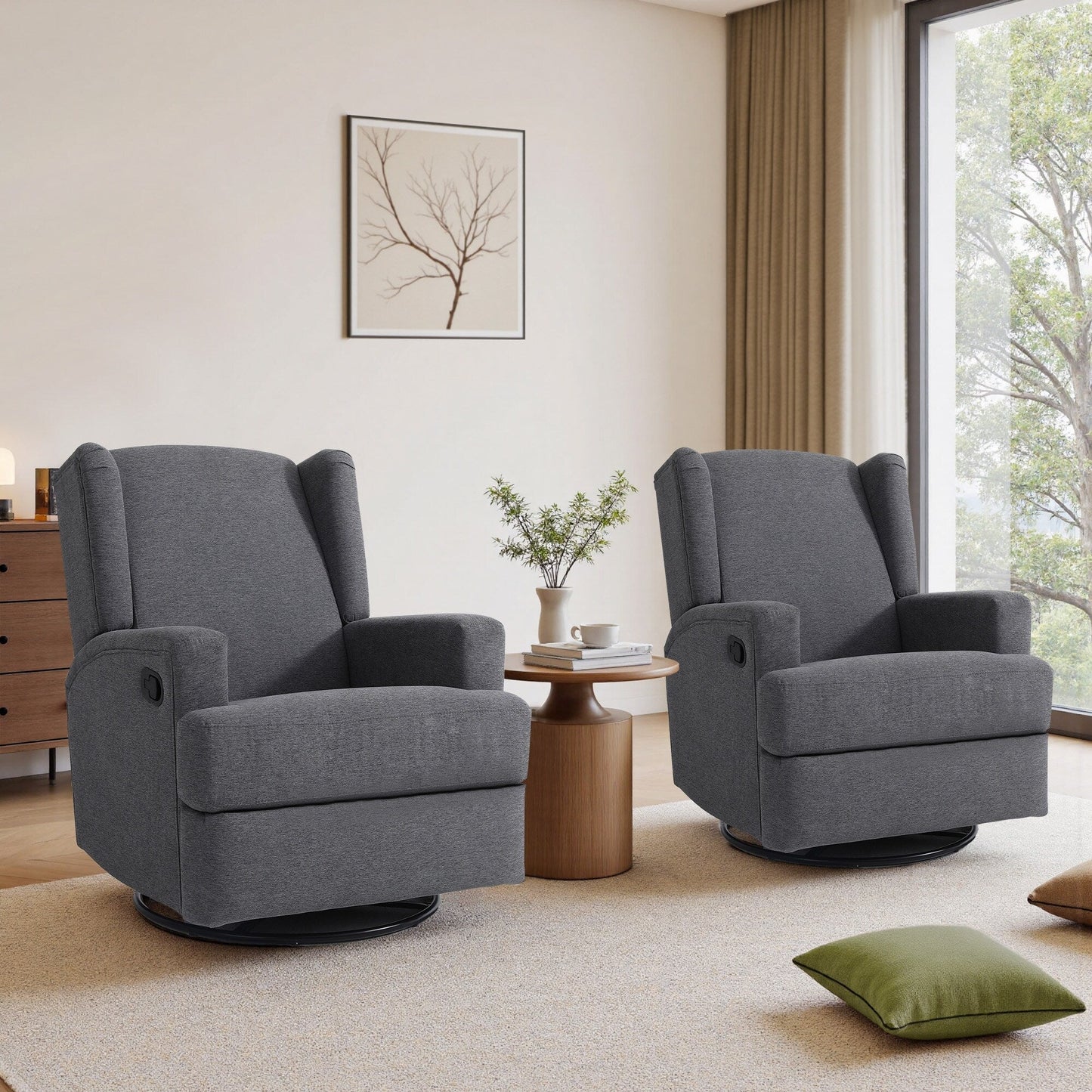 Fauteuil inclinable pivotant manuel de 31 po de largeur, ensemble de 2 pour chambre d'enfant