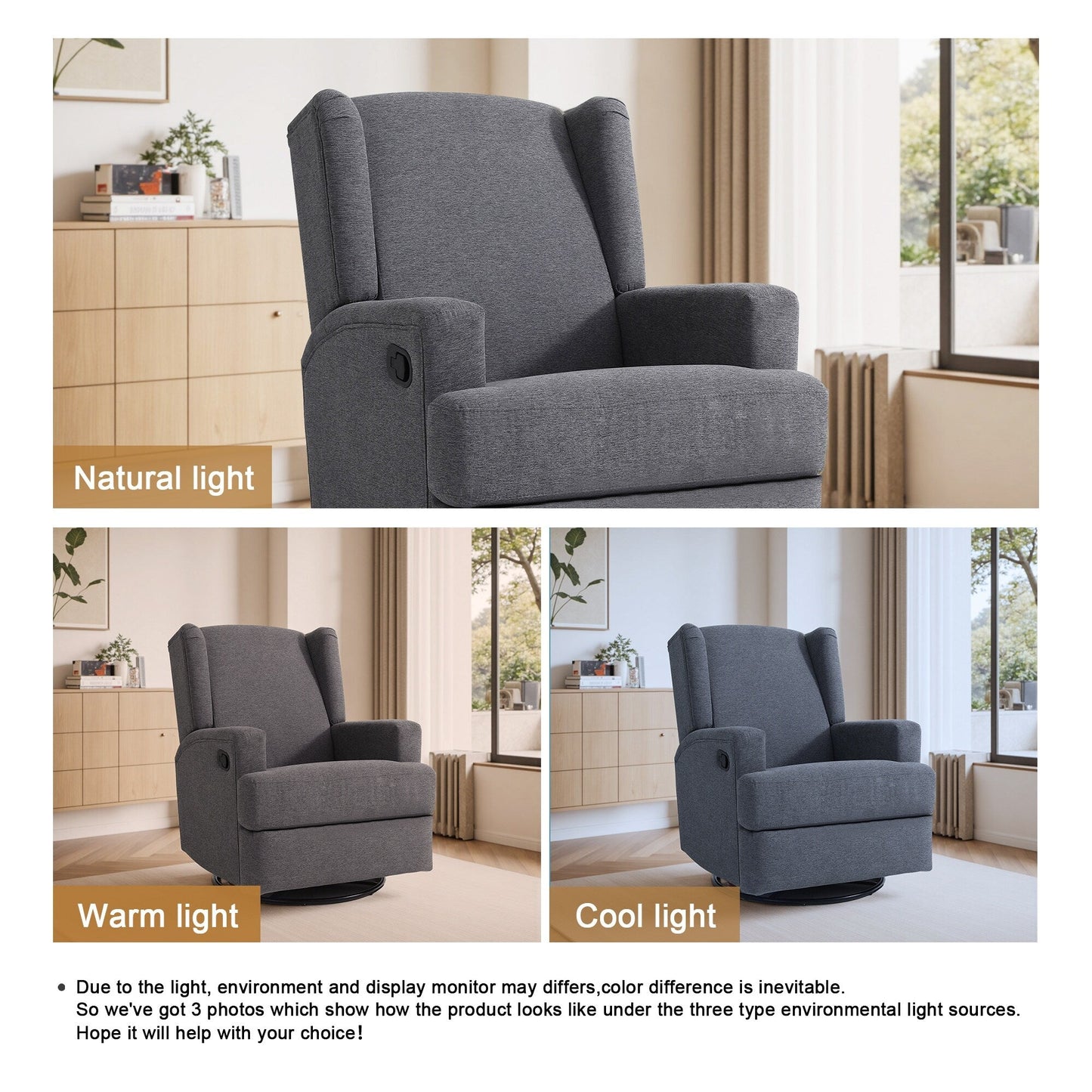 Fauteuil inclinable pivotant manuel de 31 po de largeur, ensemble de 2 pour chambre d'enfant