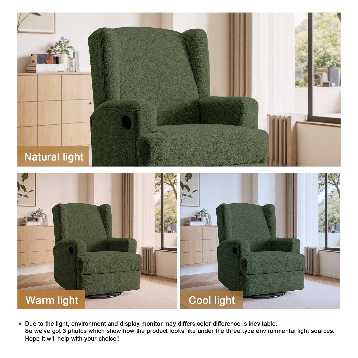 Fauteuil inclinable pivotant manuel de 31 po de largeur, ensemble de 2 pour chambre d'enfant