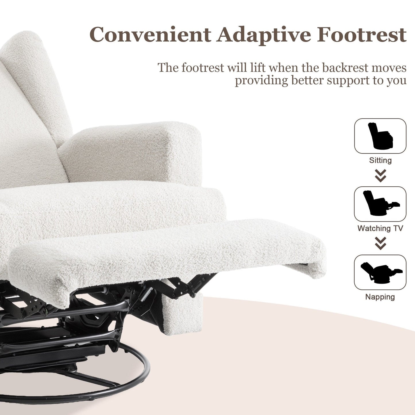 Fauteuil inclinable pivotant manuel de 31 po de largeur, ensemble de 2 pour chambre d'enfant