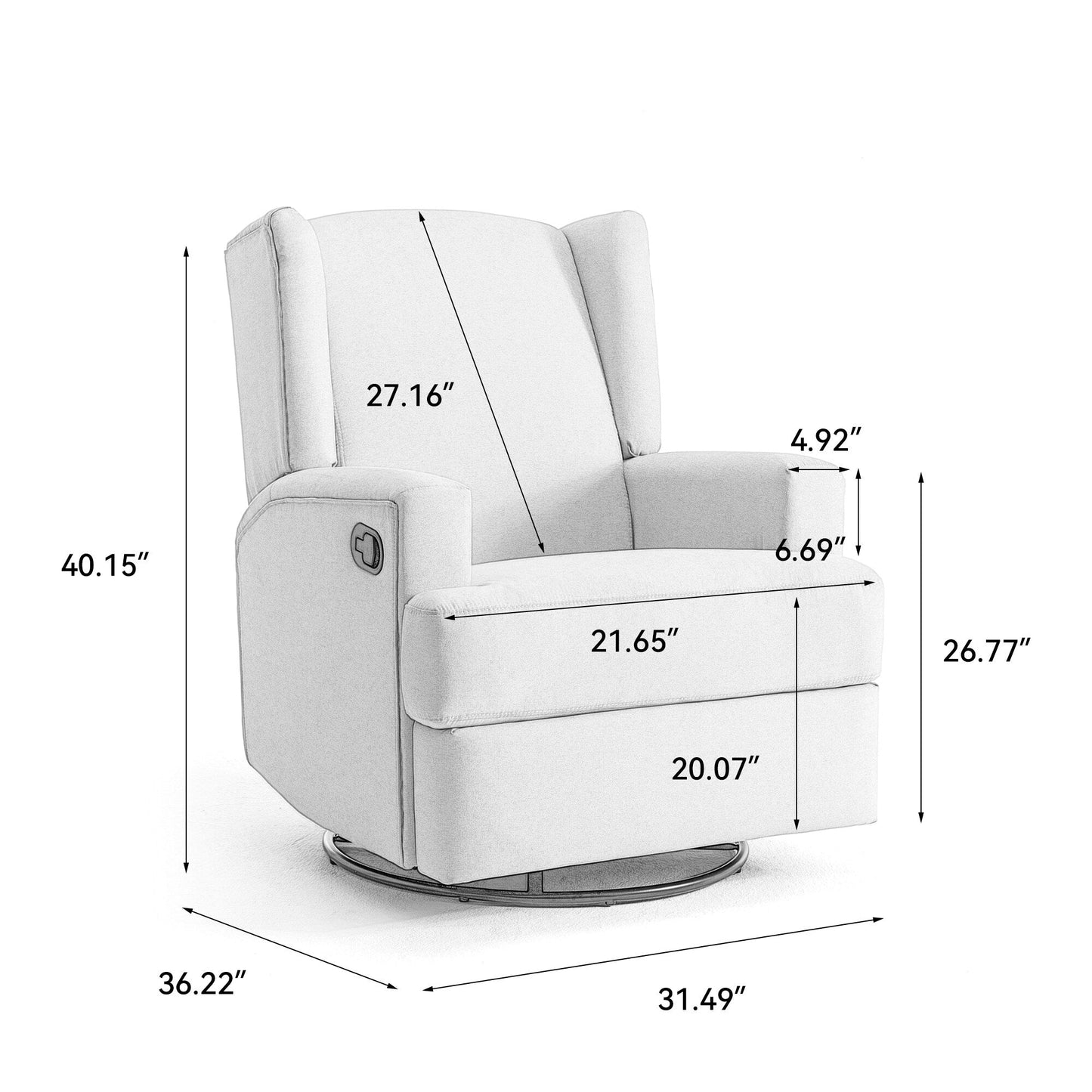 Fauteuil inclinable pivotant manuel de 31 po de largeur, ensemble de 2 pour chambre d'enfant
