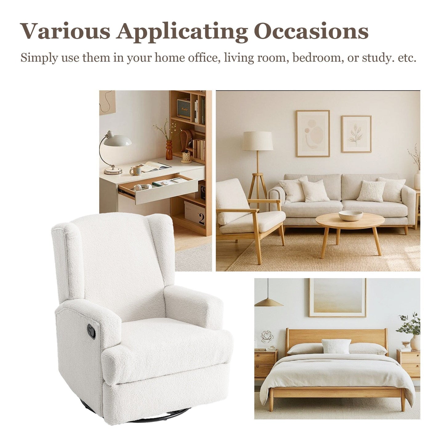 Fauteuil inclinable pivotant manuel de 31 po de largeur, ensemble de 2 pour chambre d'enfant