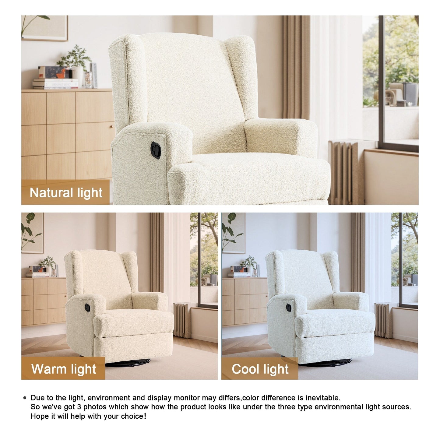 Fauteuil inclinable pivotant manuel de 31 po de largeur, ensemble de 2 pour chambre d'enfant