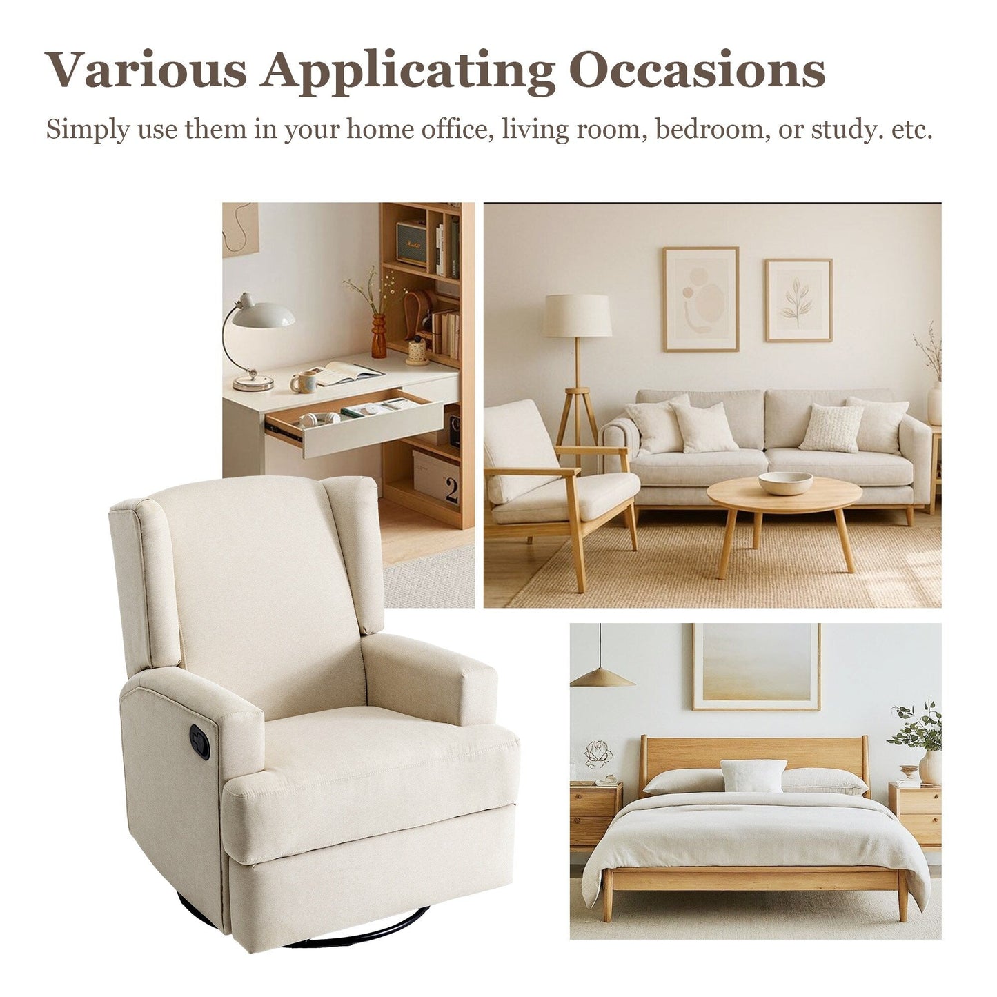 Fauteuil inclinable pivotant manuel de 31 po de largeur, ensemble de 2 pour chambre d'enfant