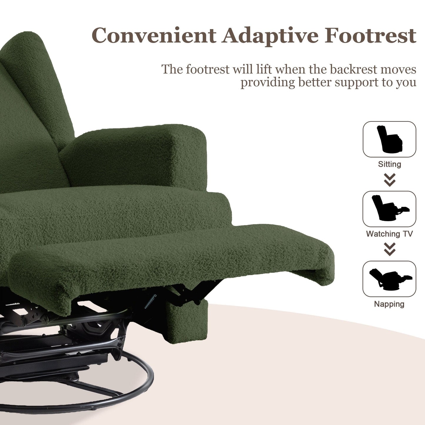 Fauteuil inclinable pivotant manuel de 31 po de largeur, ensemble de 2 pour chambre d'enfant