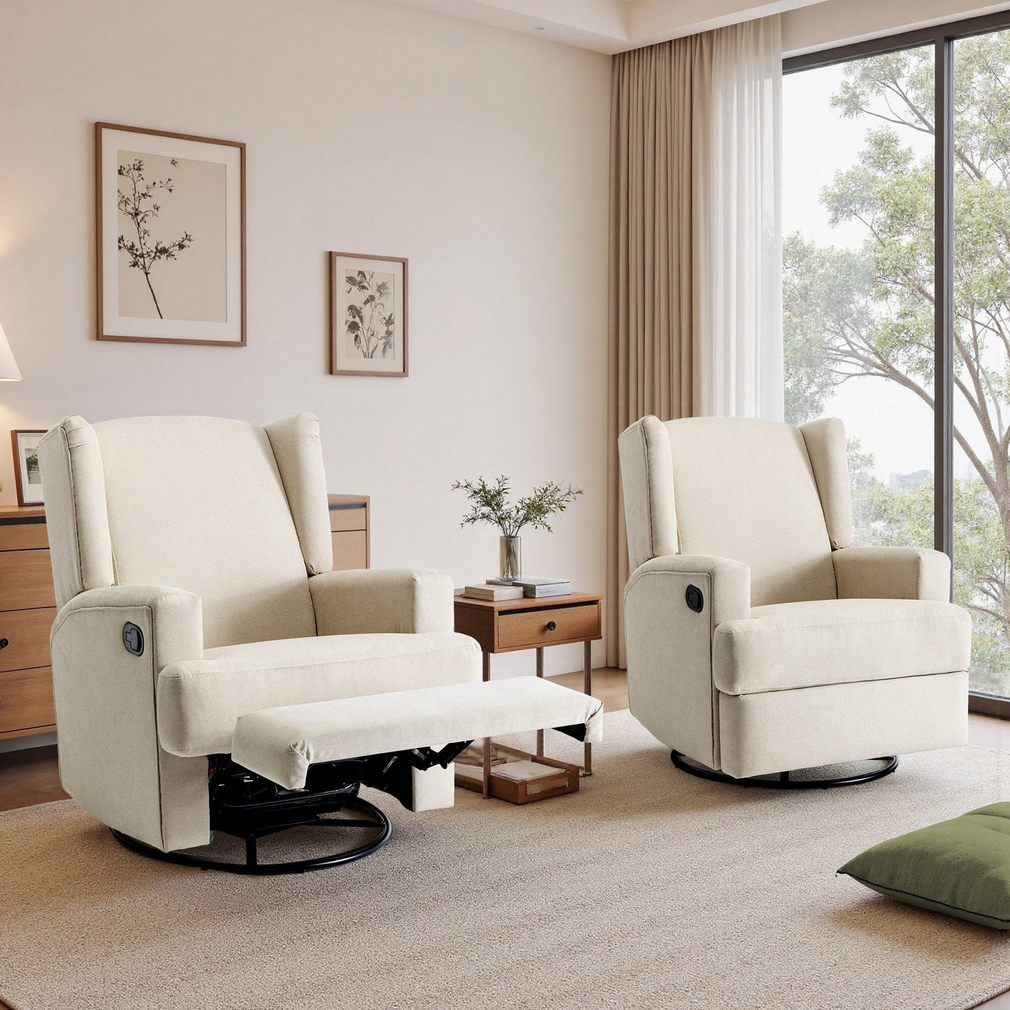 Fauteuil inclinable pivotant manuel de 31 po de largeur, ensemble de 2 pour chambre d'enfant