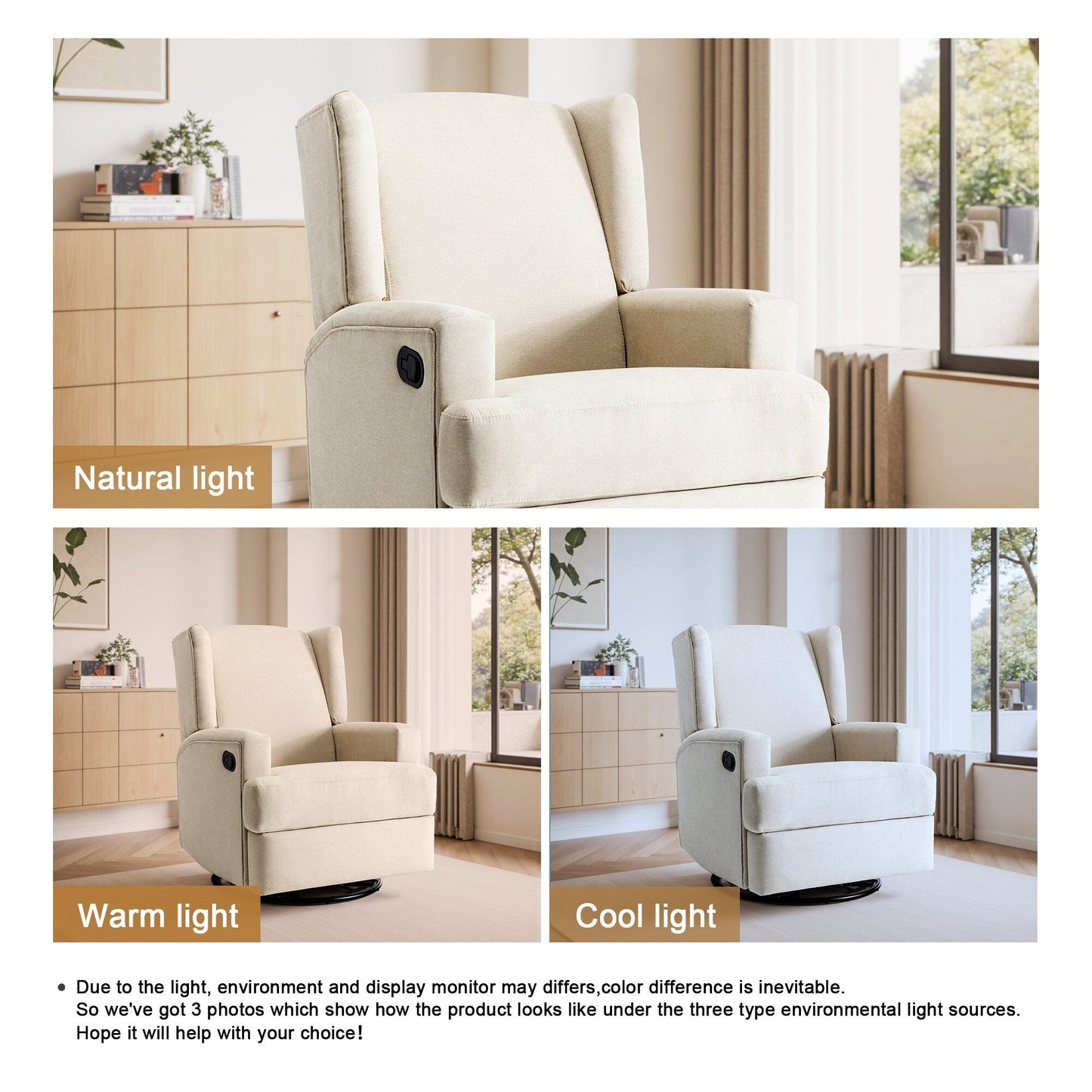 Fauteuil inclinable pivotant manuel de 31 po de largeur, ensemble de 2 pour chambre d'enfant