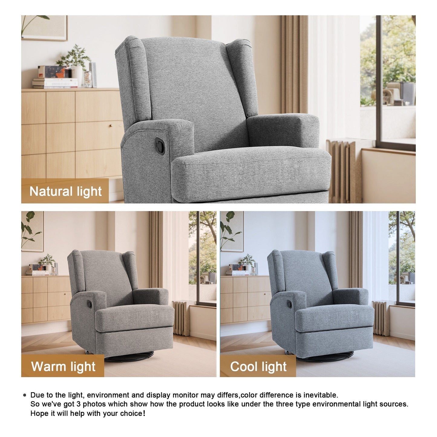 Fauteuil inclinable pivotant manuel de 31 po de largeur, ensemble de 2 pour chambre d'enfant