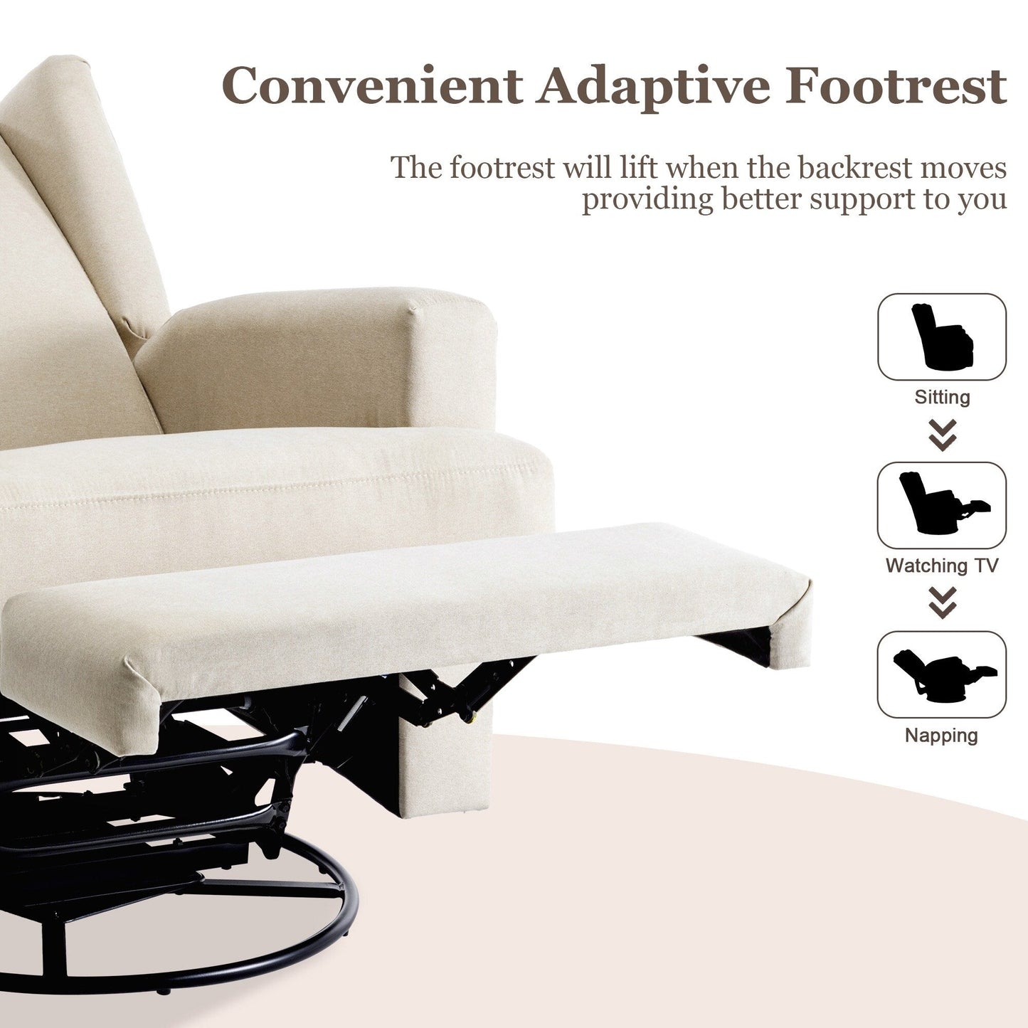 Fauteuil inclinable pivotant manuel de 31 po de largeur, ensemble de 2 pour chambre d'enfant