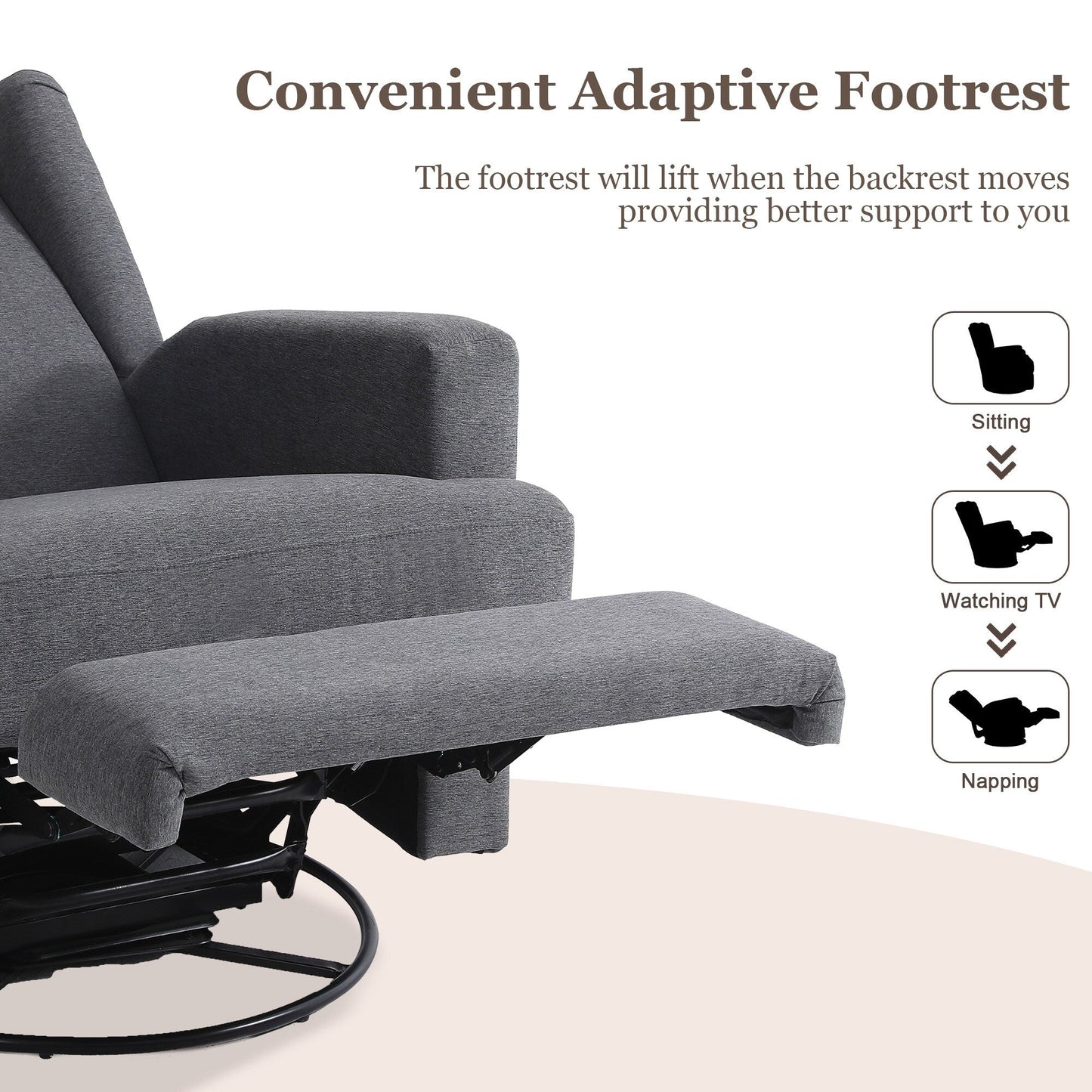 Fauteuil inclinable pivotant manuel de 31 po de largeur, ensemble de 2 pour chambre d'enfant
