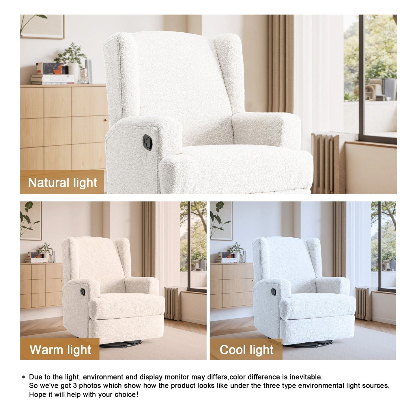Fauteuil inclinable pivotant à dossier ailé de 31 po de largeur pour chambre d'enfant
