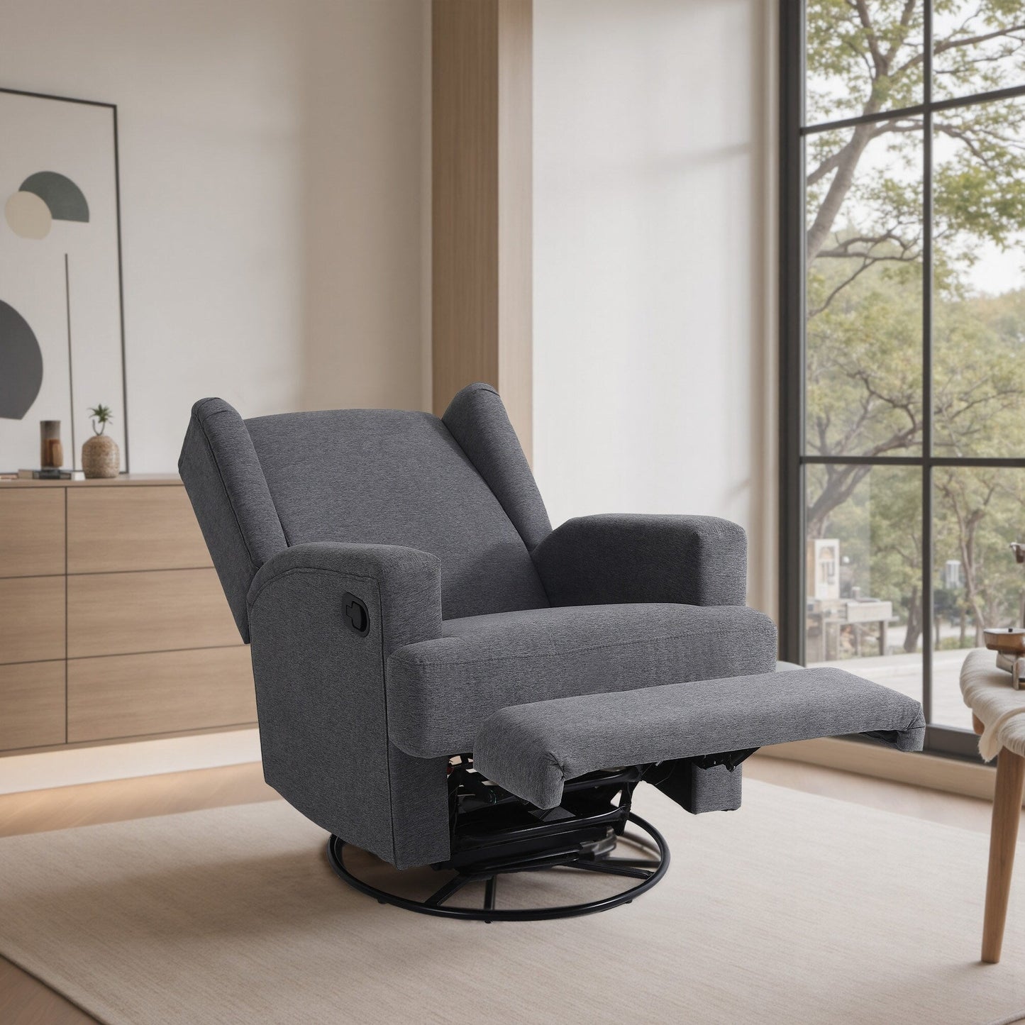Fauteuil inclinable pivotant à dossier ailé de 31 po de largeur pour chambre d'enfant
