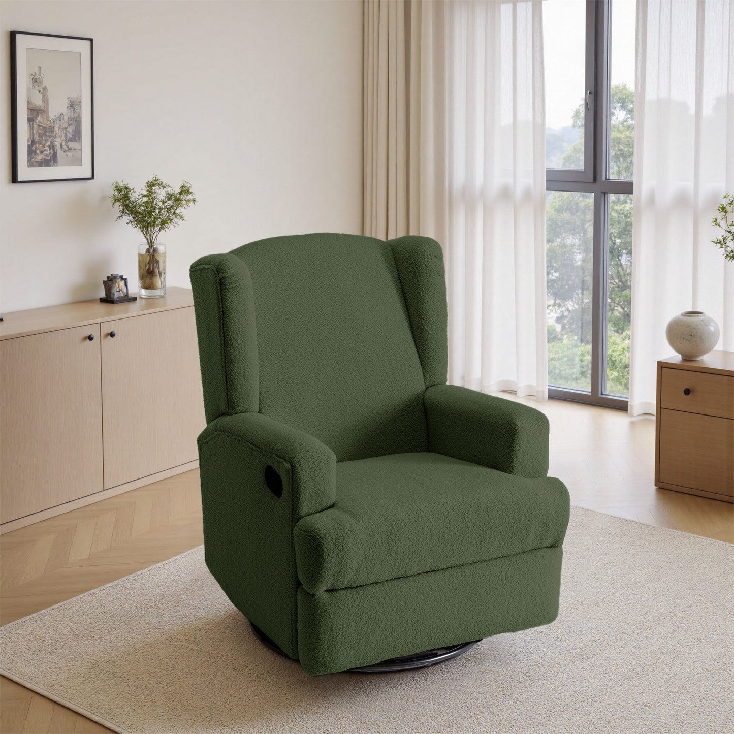 Fauteuil inclinable pivotant à dossier ailé de 31 po de largeur pour chambre d'enfant