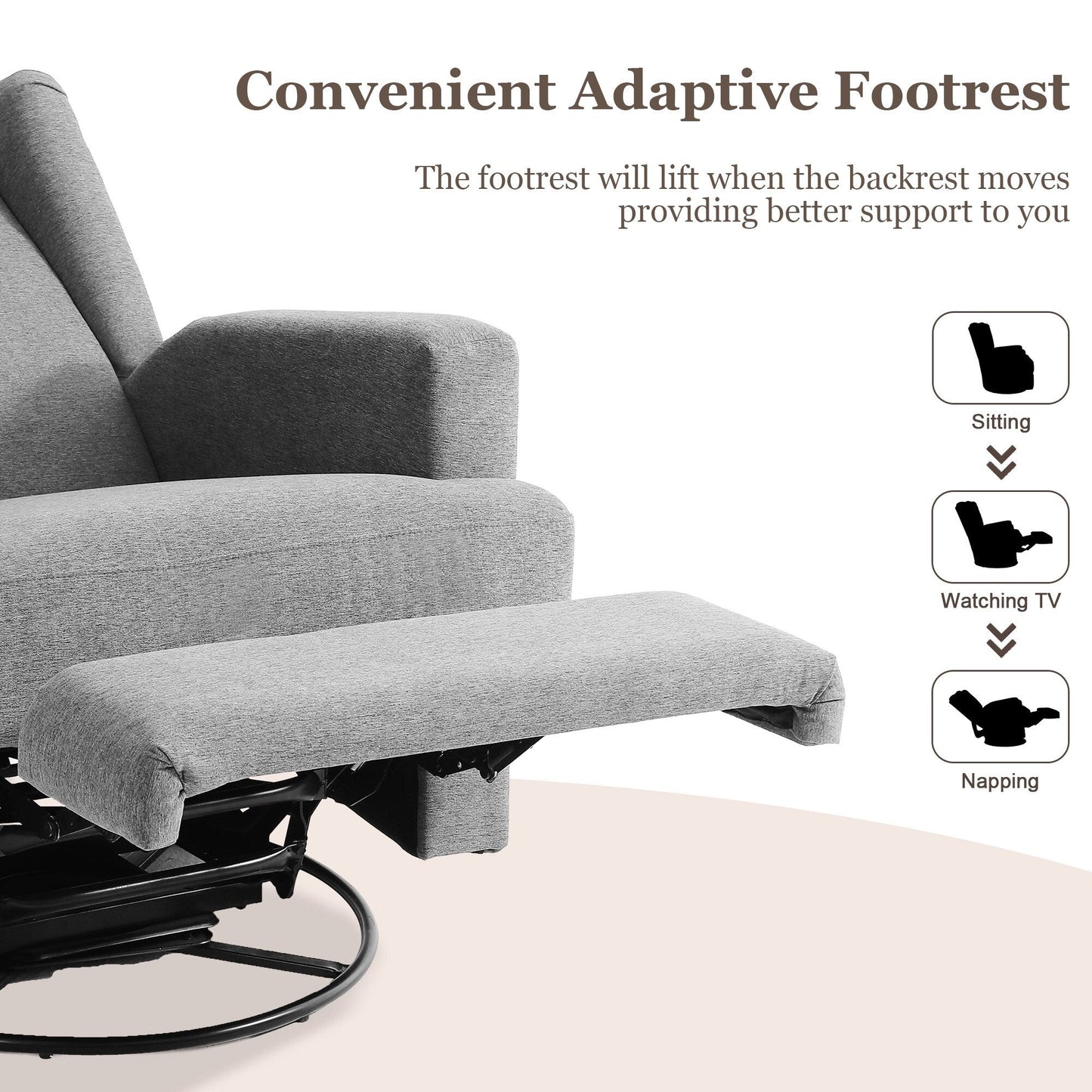 Fauteuil inclinable pivotant à dossier ailé de 31 po de largeur pour chambre d'enfant