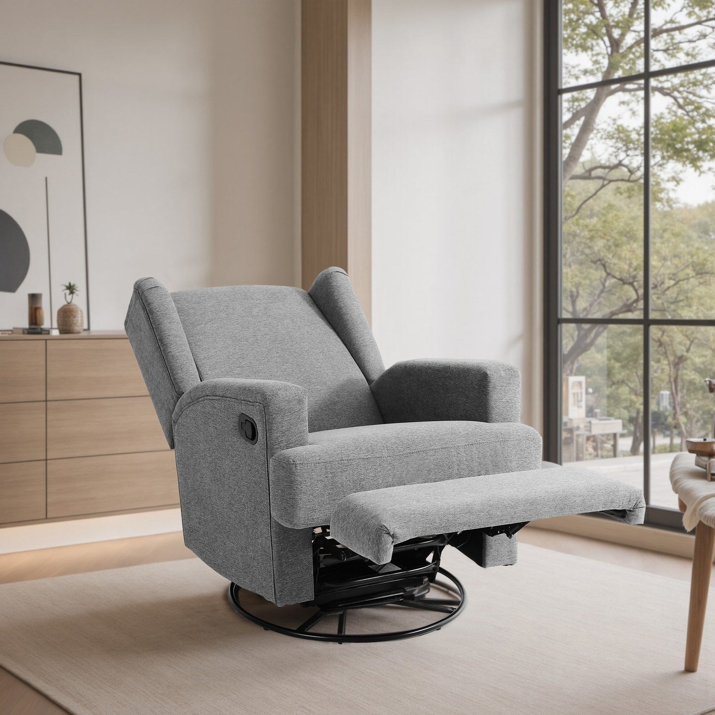 Fauteuil inclinable pivotant à dossier ailé de 31 po de largeur pour chambre d'enfant