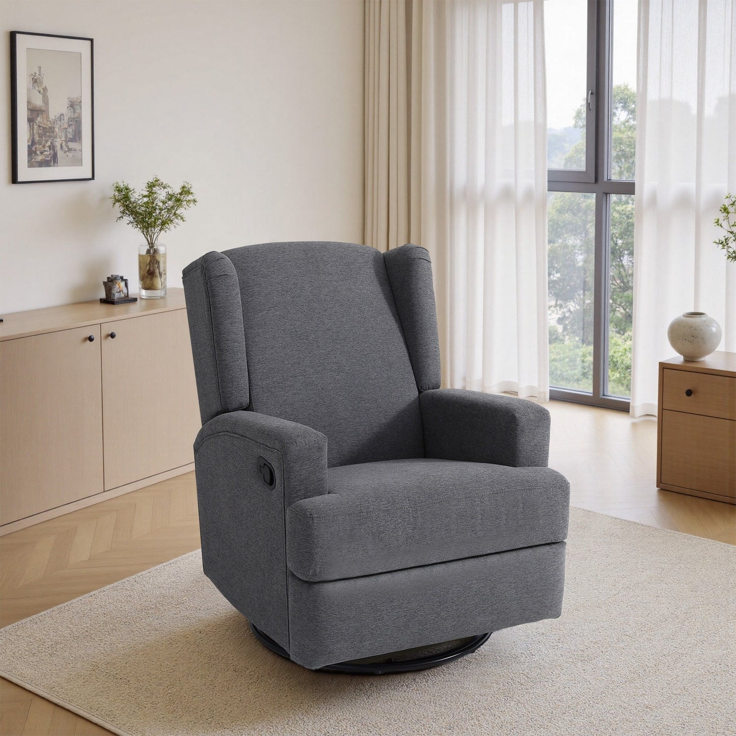 Fauteuil inclinable pivotant à dossier ailé de 31 po de largeur pour chambre d'enfant