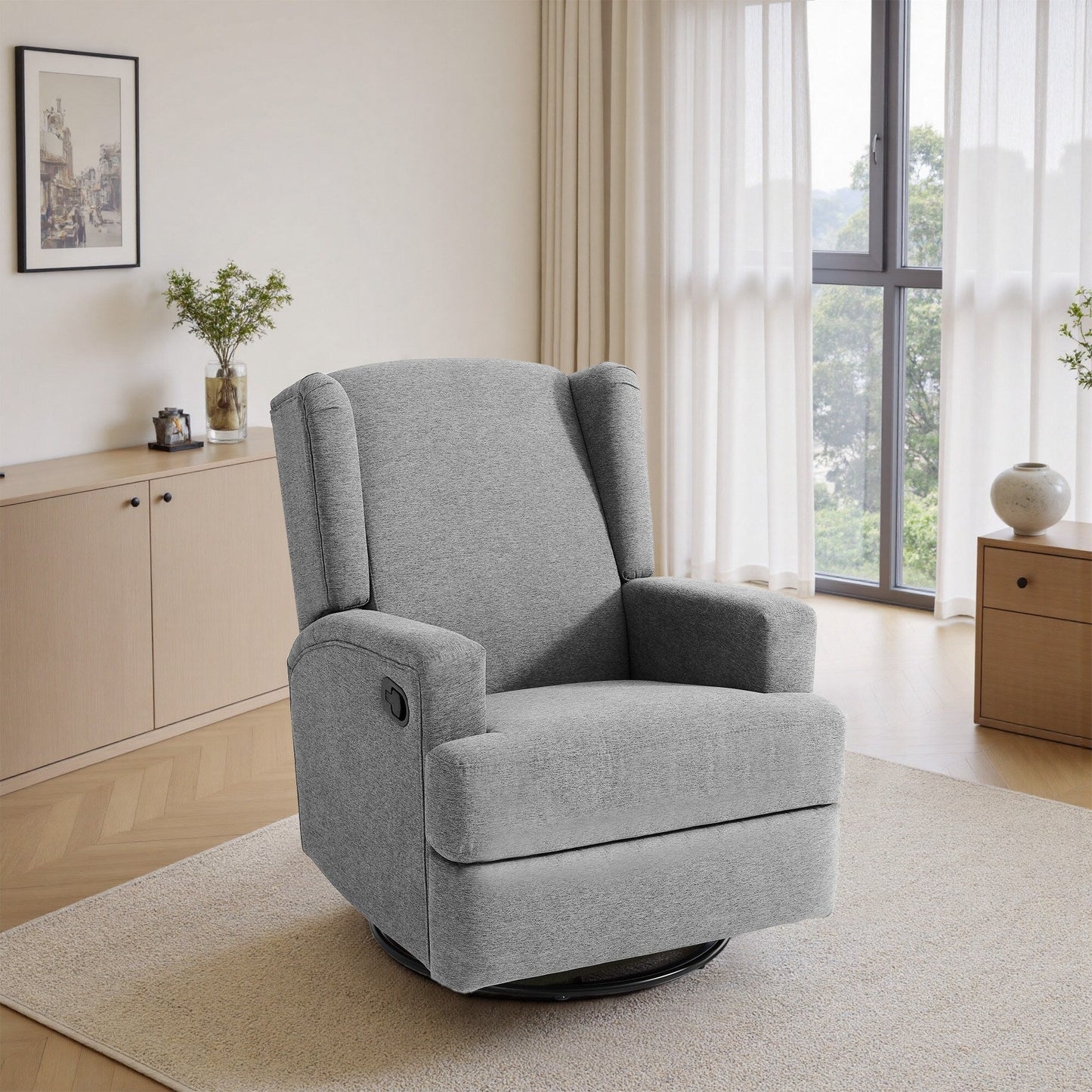 Fauteuil inclinable pivotant à dossier ailé de 31 po de largeur pour chambre d'enfant