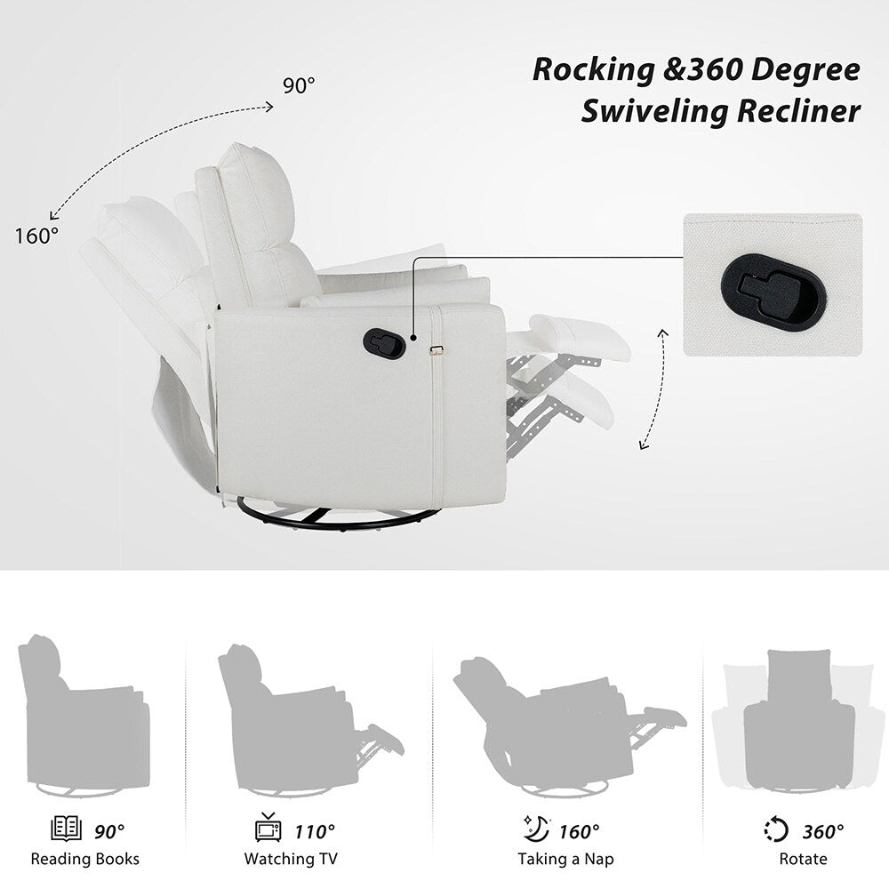 Fauteuil inclinable à bascule pivotant avec 2 oreillers, fauteuil confortable pour allaitement