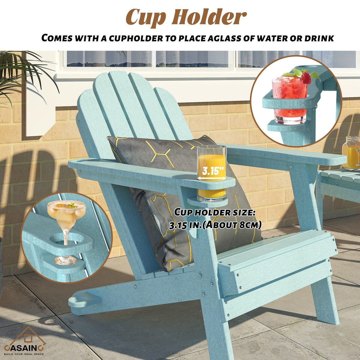 Ensemble de 5 foyers extérieurs en métal de 34,5 po, table et chaises Adirondack avec porte-gobelet et porte-parapluie