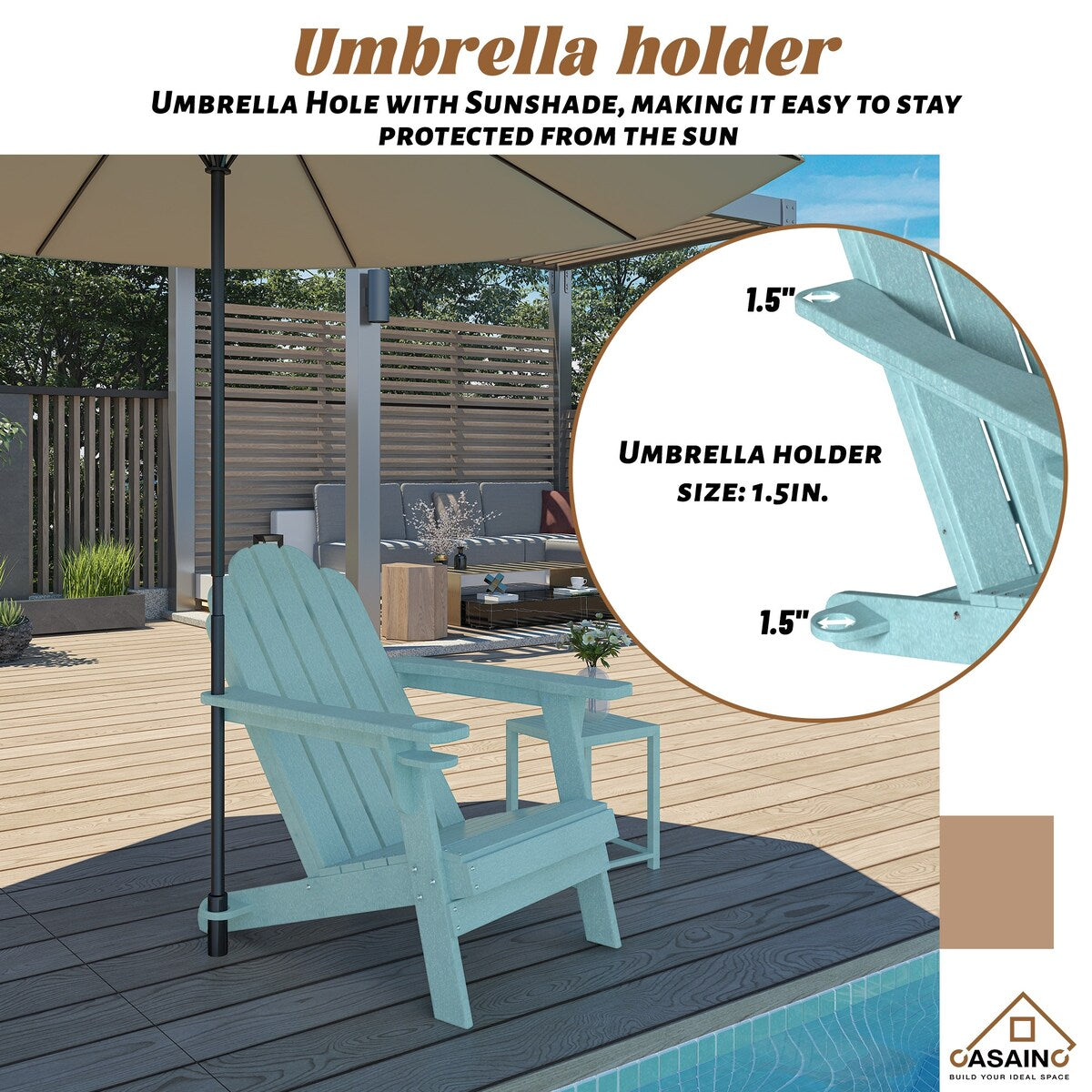 Ensemble de 5 foyers extérieurs en métal de 34,5 po, table et chaises Adirondack avec porte-gobelet et porte-parapluie