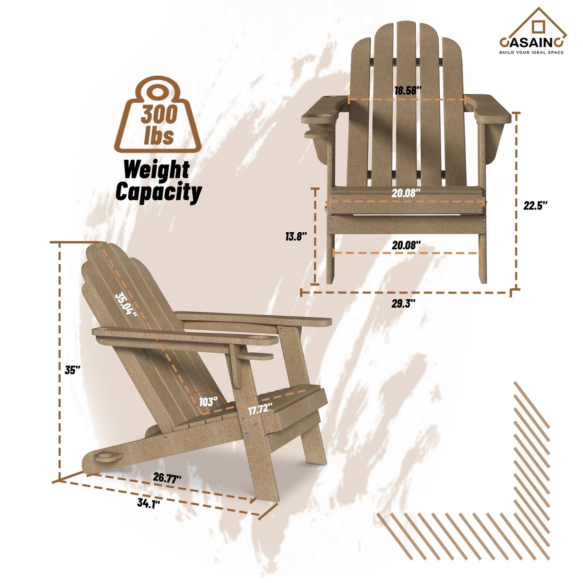 Ensemble de 5 foyers extérieurs en métal de 34,5 po, table et chaises Adirondack avec porte-gobelet et porte-parapluie