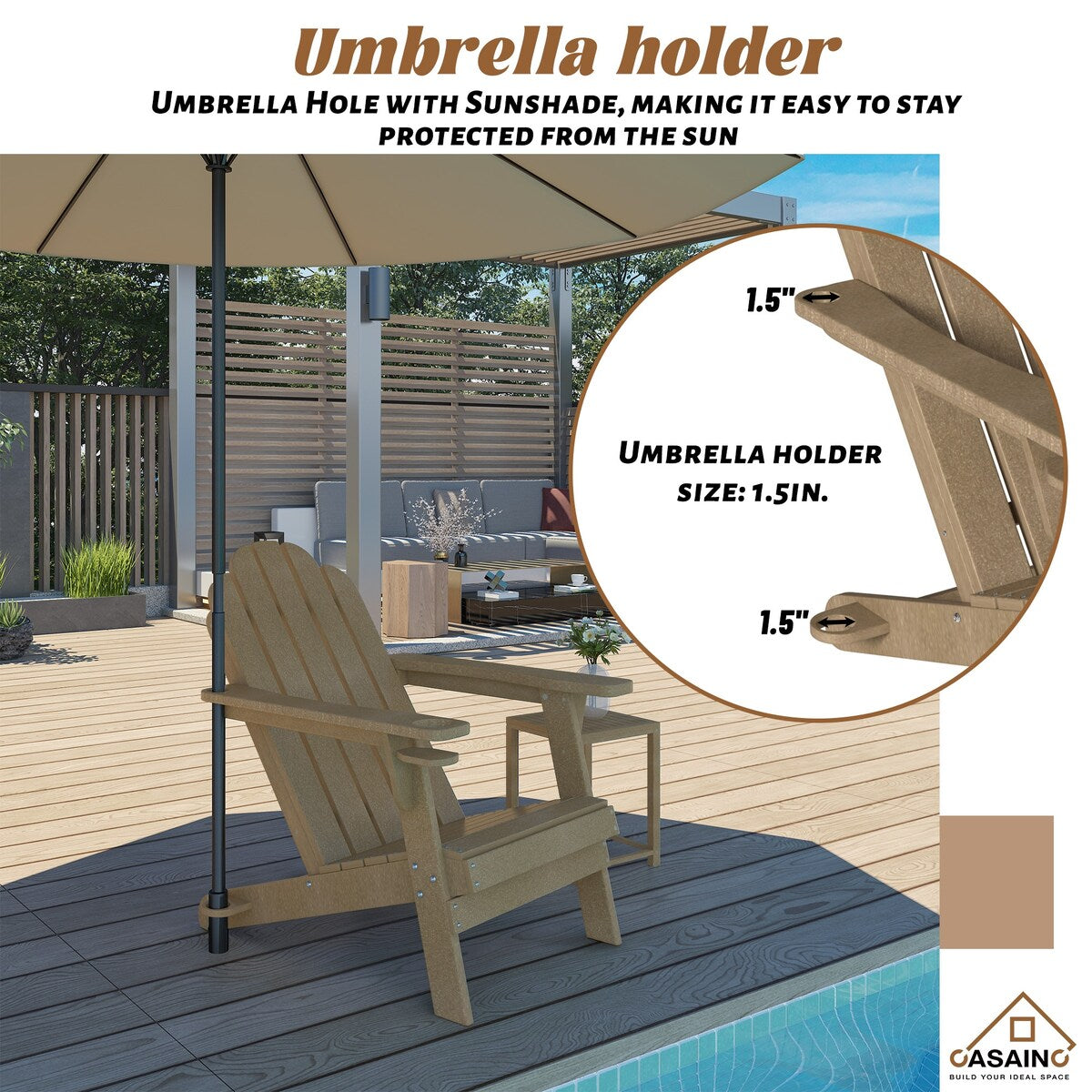 Ensemble de 5 foyers extérieurs en métal de 34,5 po, table et chaises Adirondack avec porte-gobelet et porte-parapluie