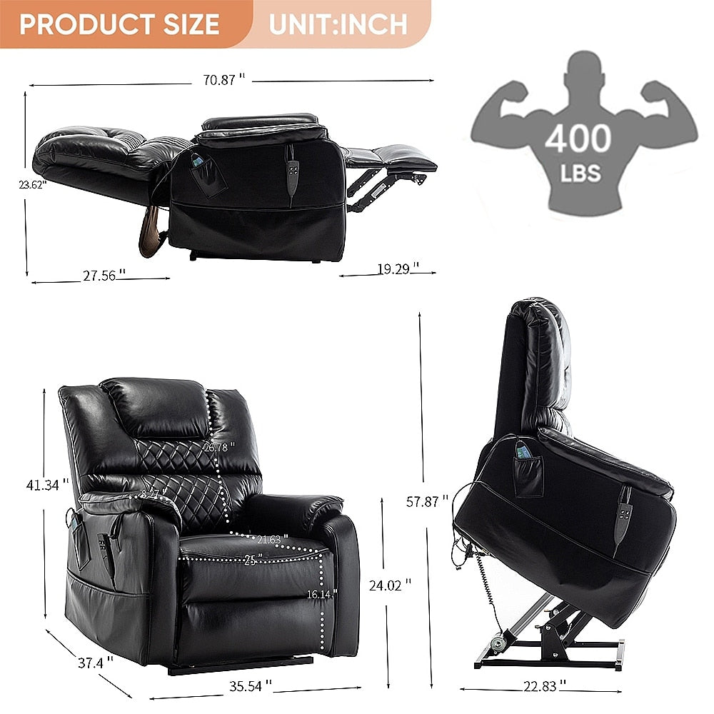 Fauteuil inclinable électrique double de 35,5 W, massage et chauffage, 180 degrés
