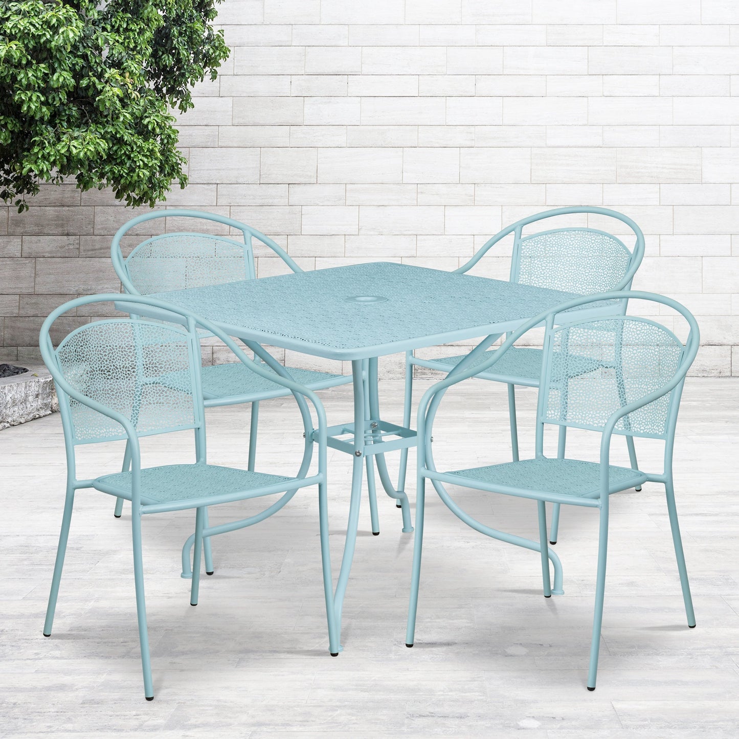 Ensemble de salle à manger carré en acier, 5 pièces, 35,5 pouces, pour intérieur et extérieur