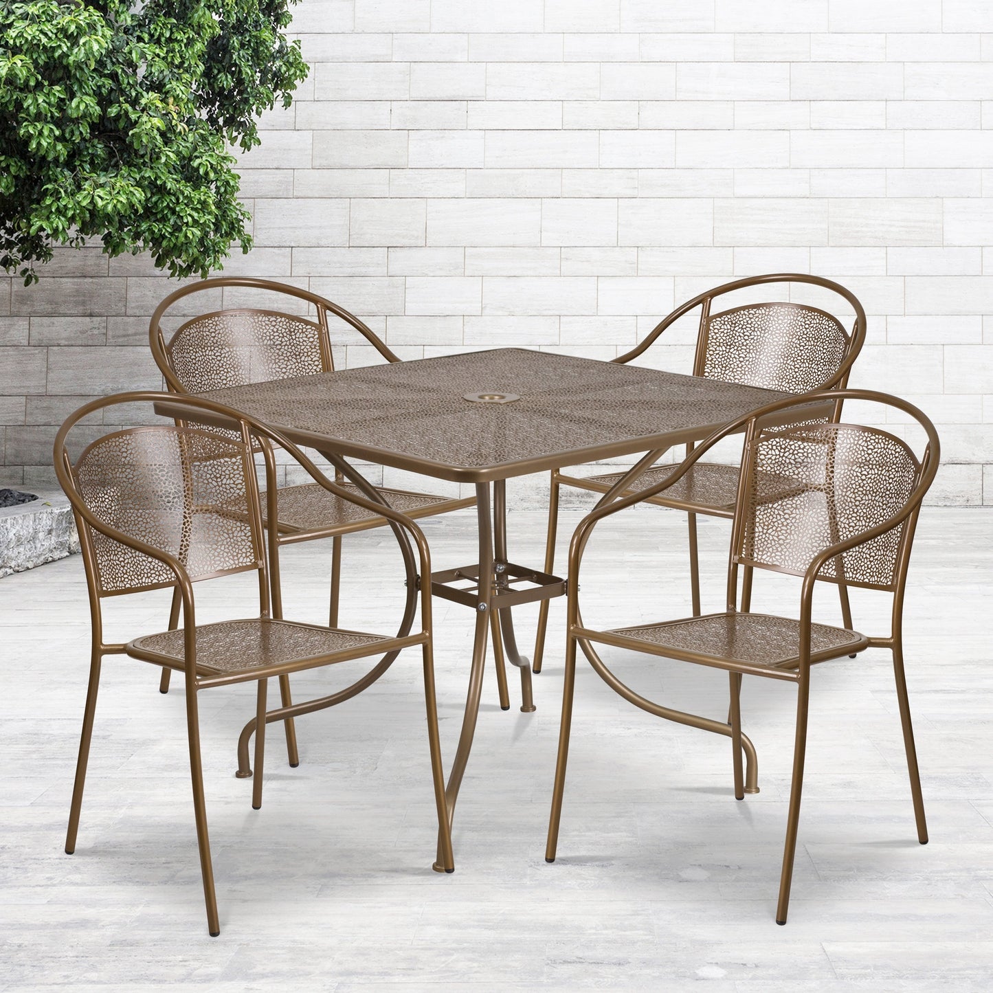 Ensemble de salle à manger carré en acier, 5 pièces, 35,5 pouces, pour intérieur et extérieur