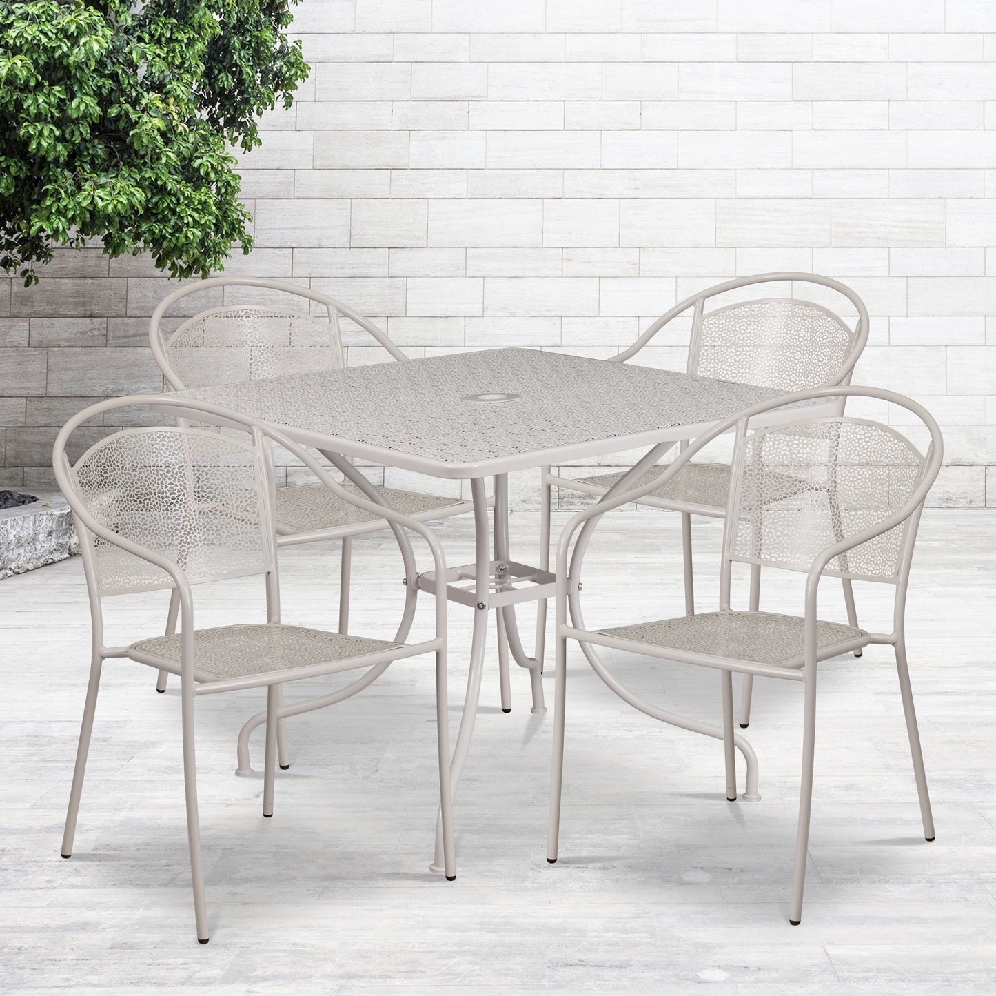 Ensemble de salle à manger carré en acier, 5 pièces, 35,5 pouces, pour intérieur et extérieur