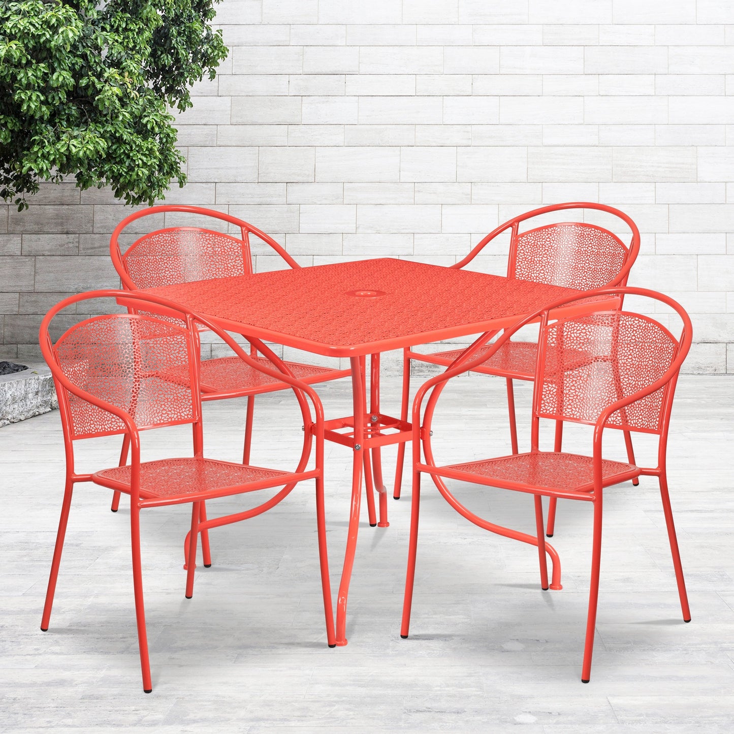 Ensemble de salle à manger carré en acier, 5 pièces, 35,5 pouces, pour intérieur et extérieur