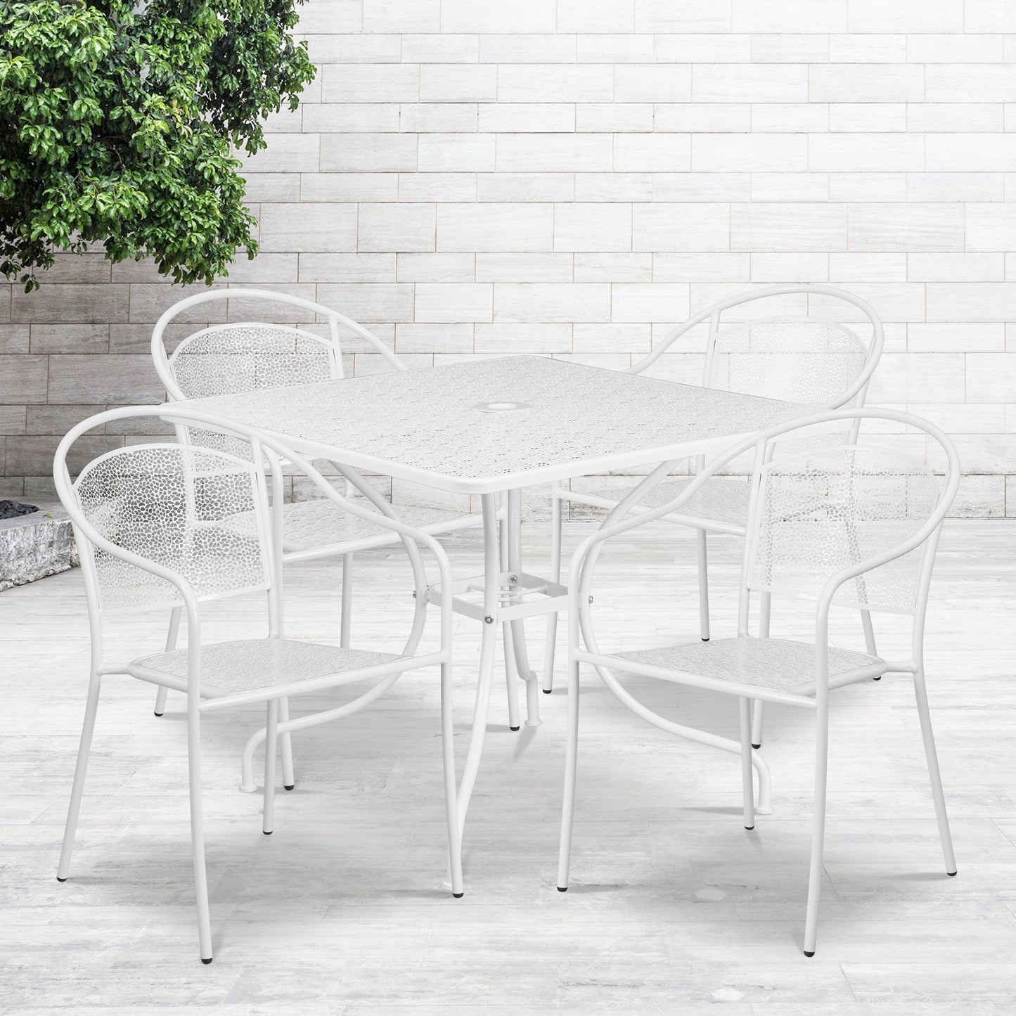 Ensemble de salle à manger carré en acier, 5 pièces, 35,5 pouces, pour intérieur et extérieur