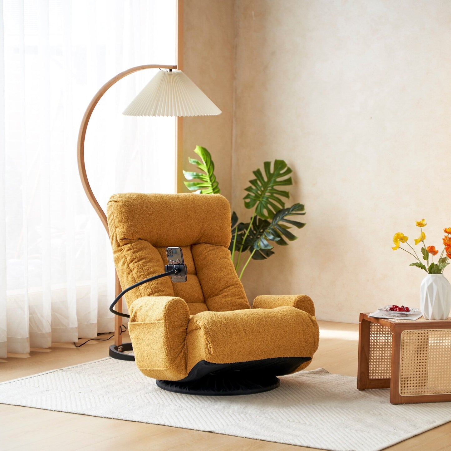 Fauteuil de salon réglable, pivotant à 360 degrés, pliable et inclinable, avec support pour téléphone