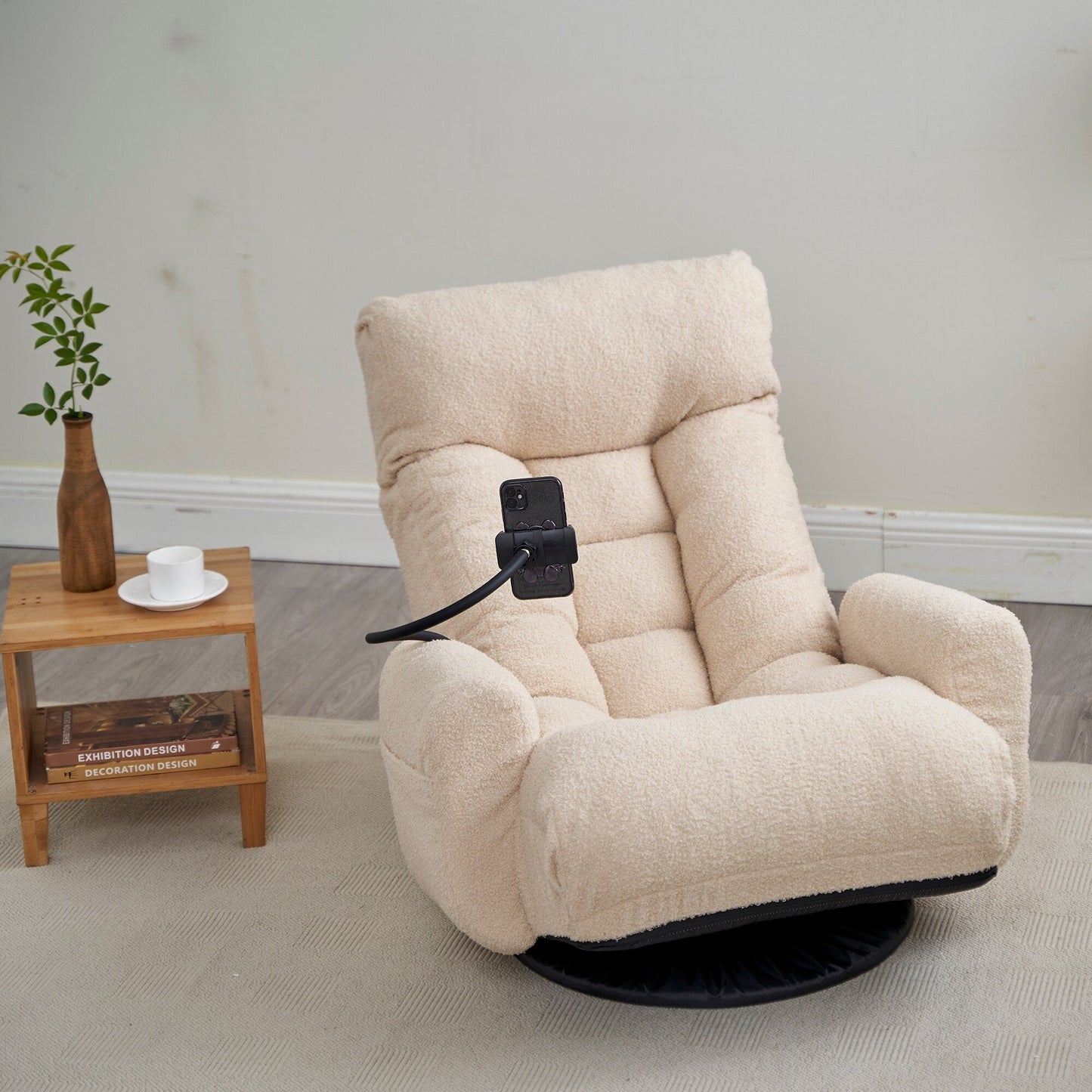 Fauteuil de salon réglable, pivotant à 360 degrés, pliable et inclinable, avec support pour téléphone